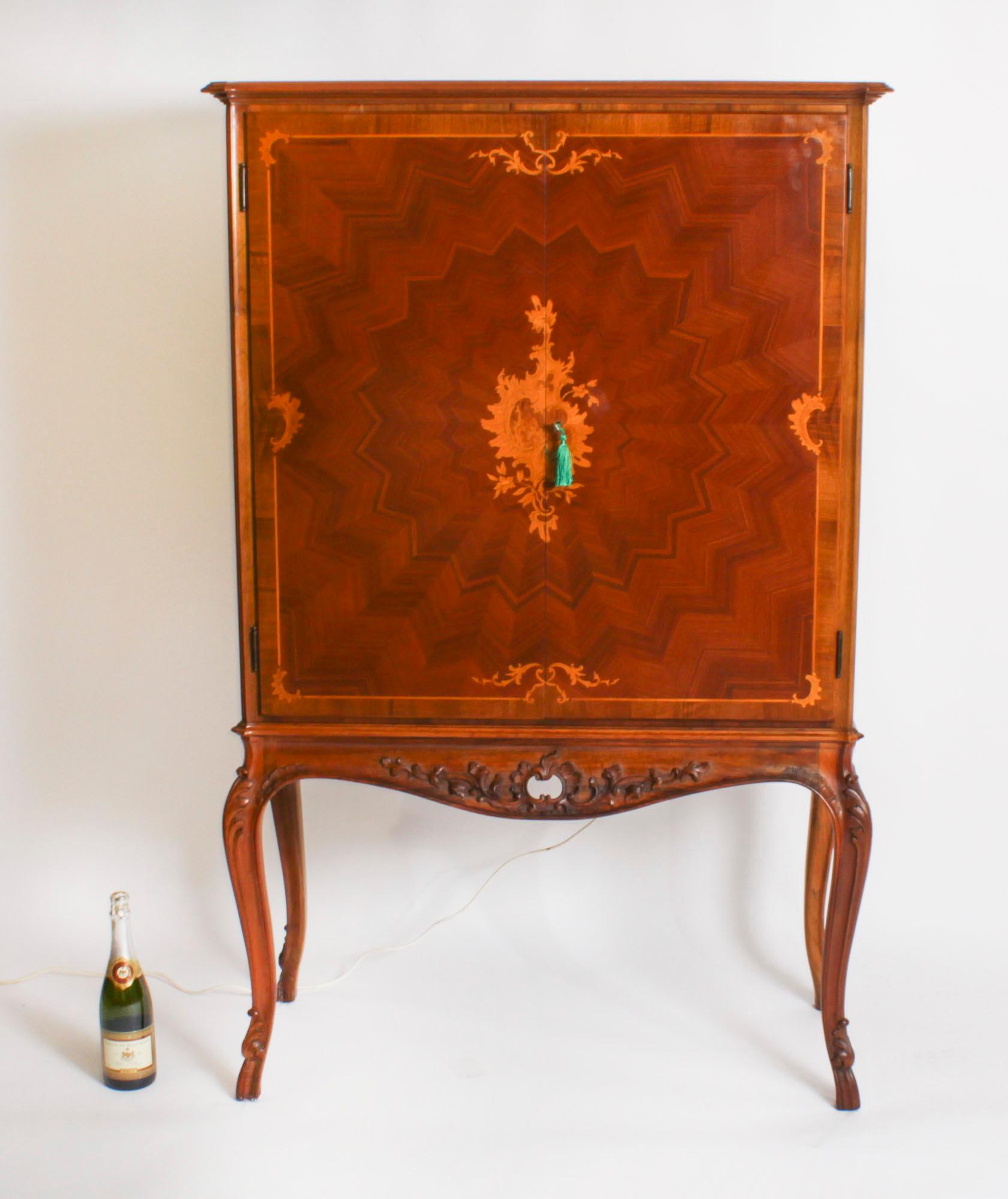 Vintage Italian Marquetry Inlaid Burr Walnut Cocktail Cabinet Mid Century For Sale 15
