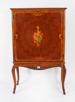 Vintage Italian Marquetry Inlaid Burr Walnut Cocktail Cabinet Mid Century
