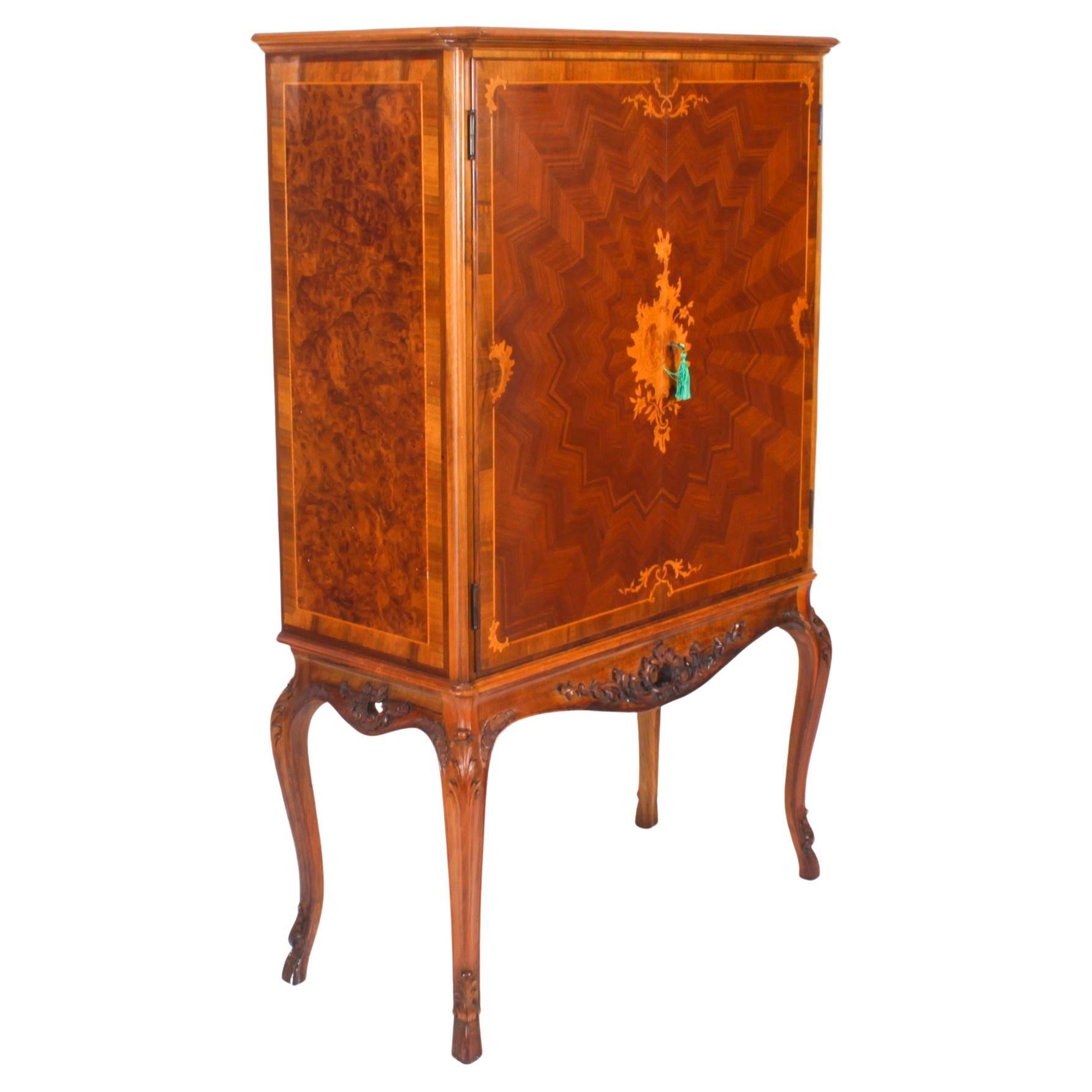 Vintage Italian Marquetry Inlaid Burr Walnut Cocktail Cabinet Mid Century For Sale