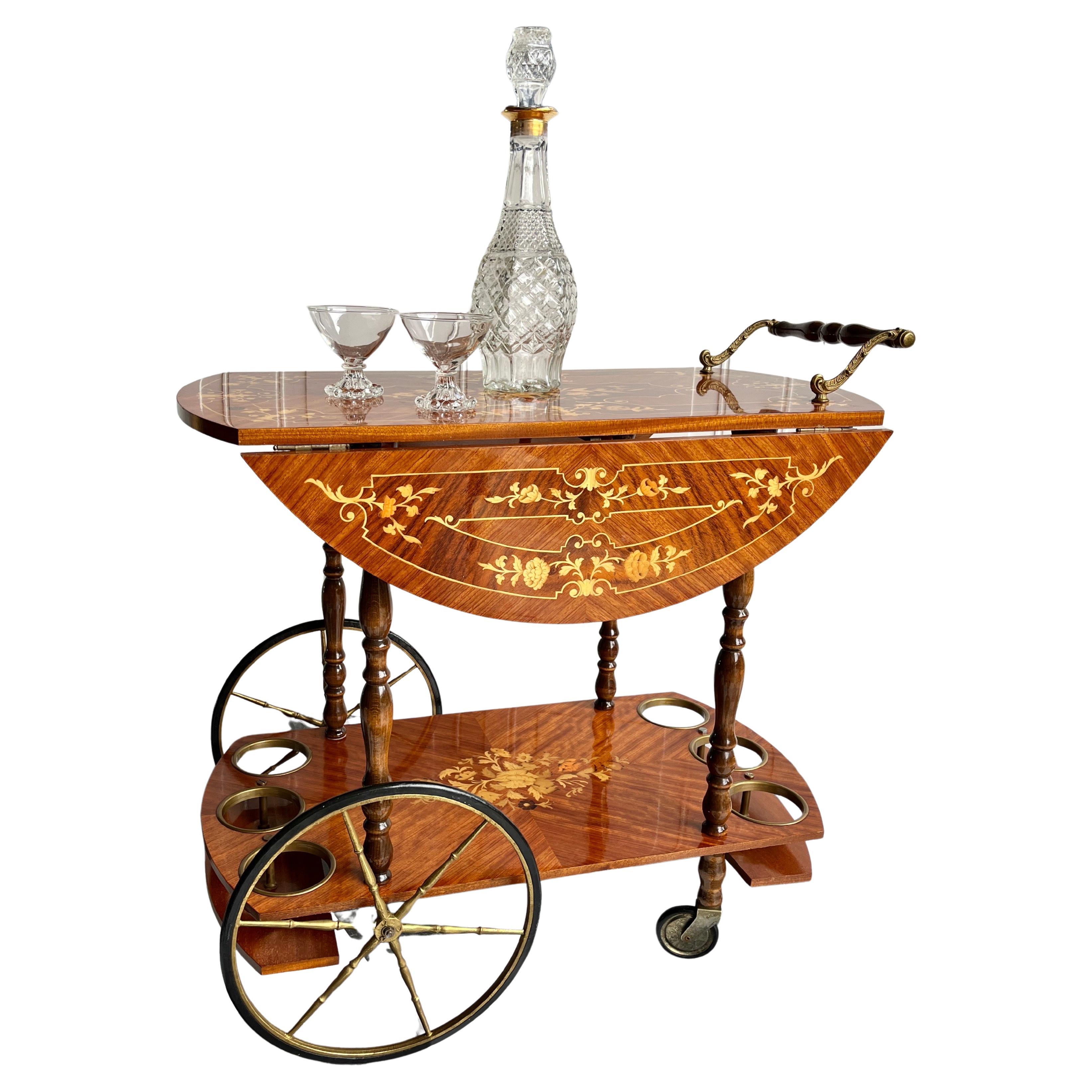 Vintage Italian Marquetry Inlaid Wood Bar Cart – Made in Italy