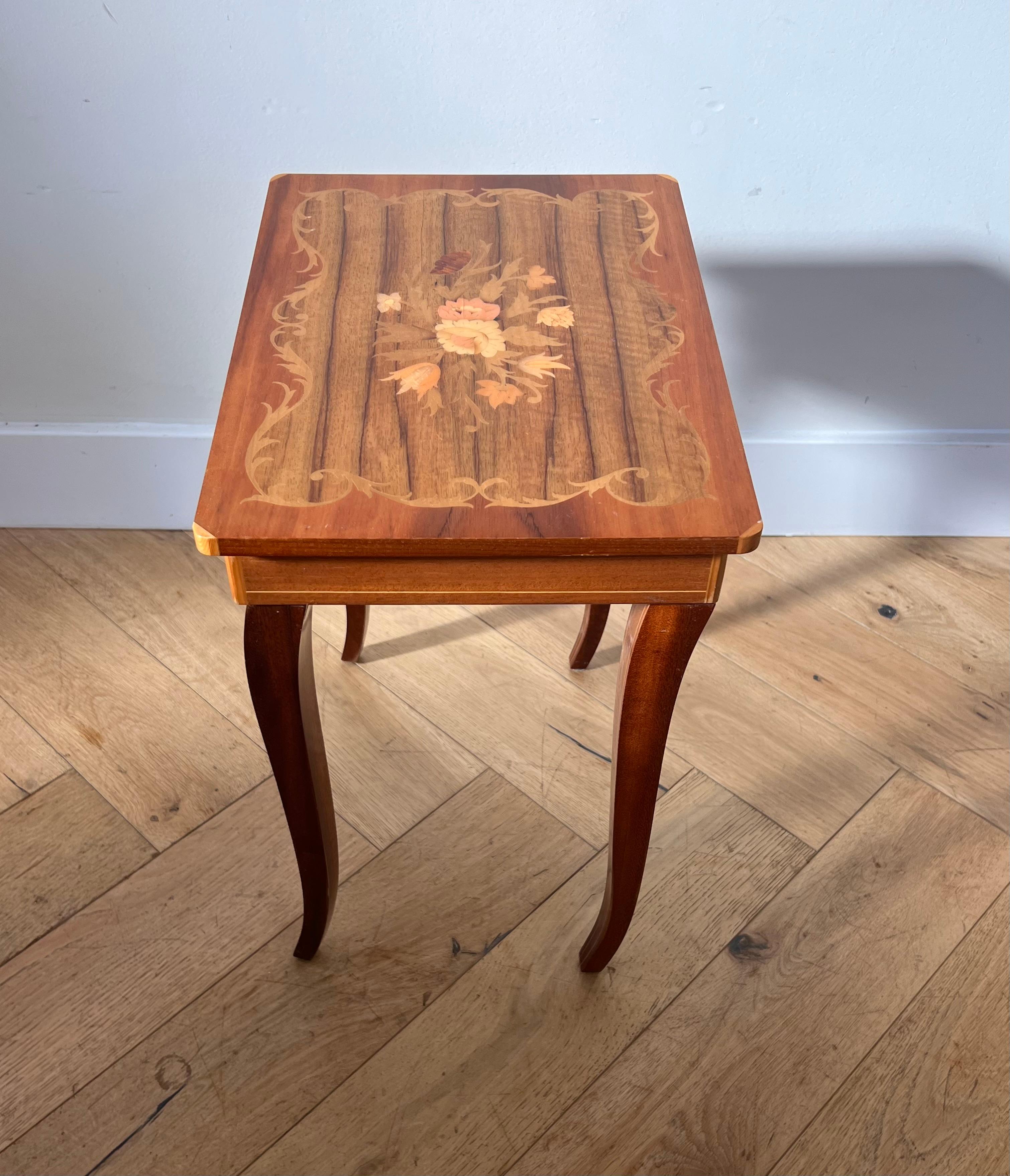 vintage Italian marquetry music-box side table, mid 20th c 7