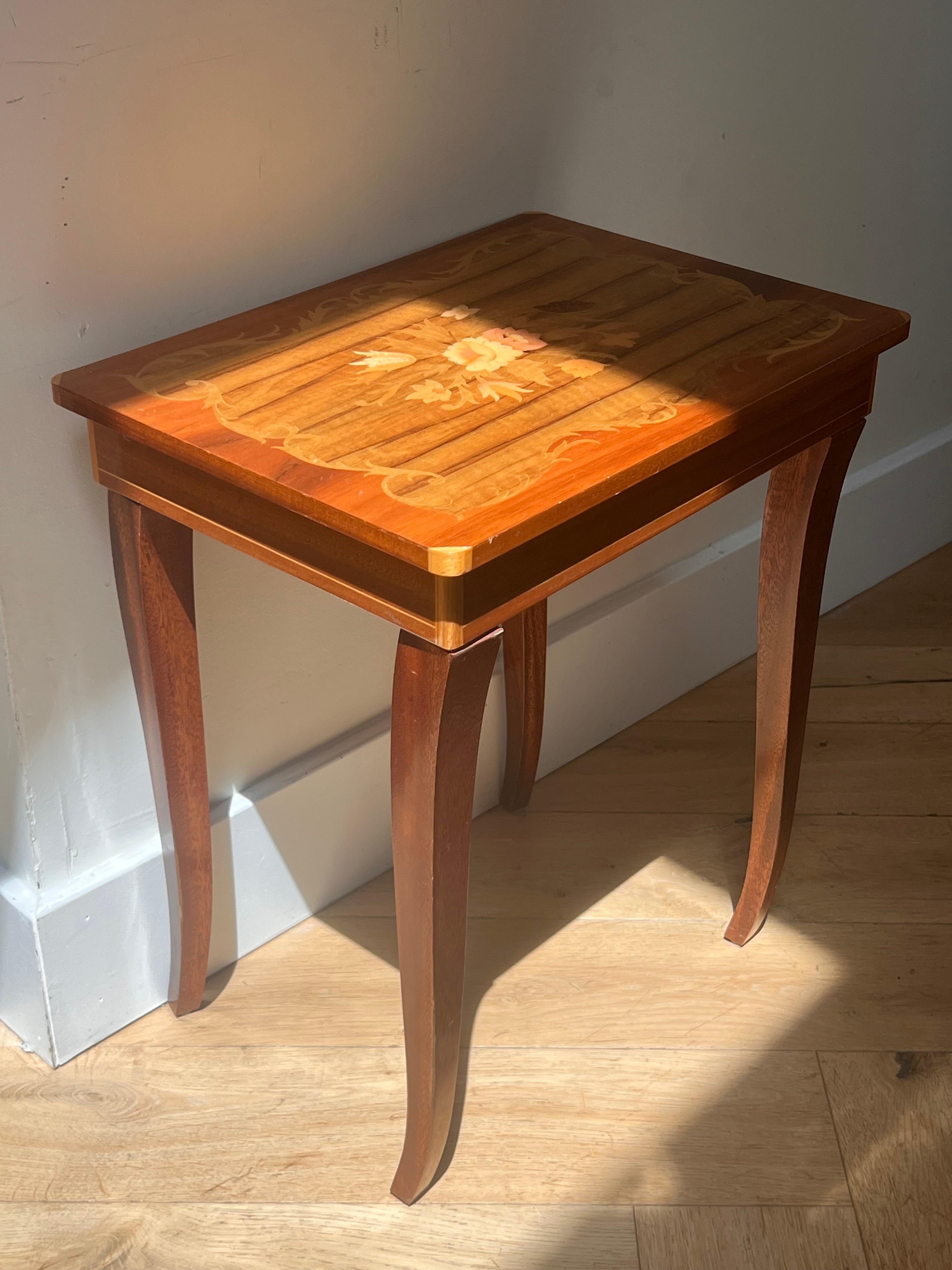 vintage Italian marquetry music-box side table, mid 20th c 10