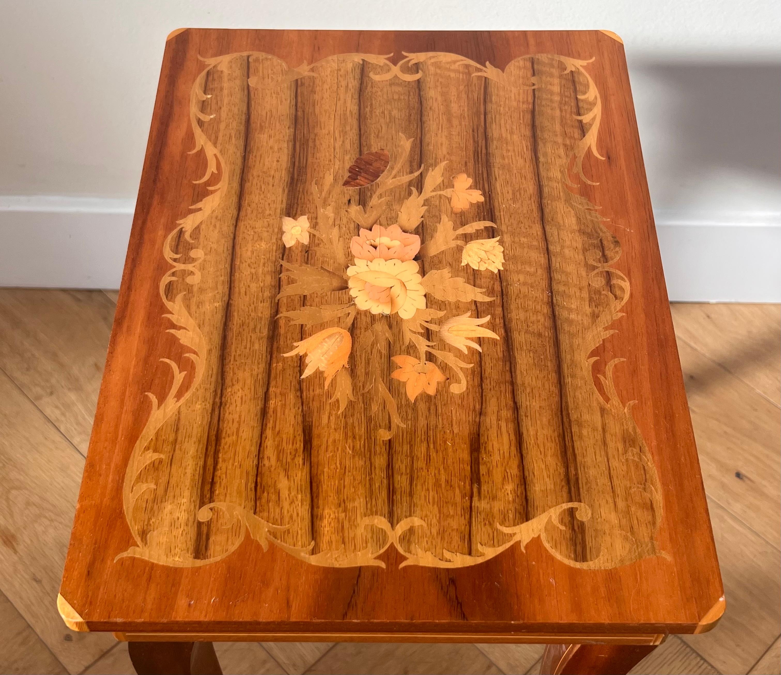 Marquetry vintage Italian marquetry music-box side table, mid 20th c