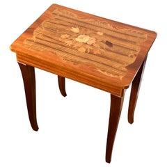 vintage Italian marquetry music-box side table, mid 20th c
