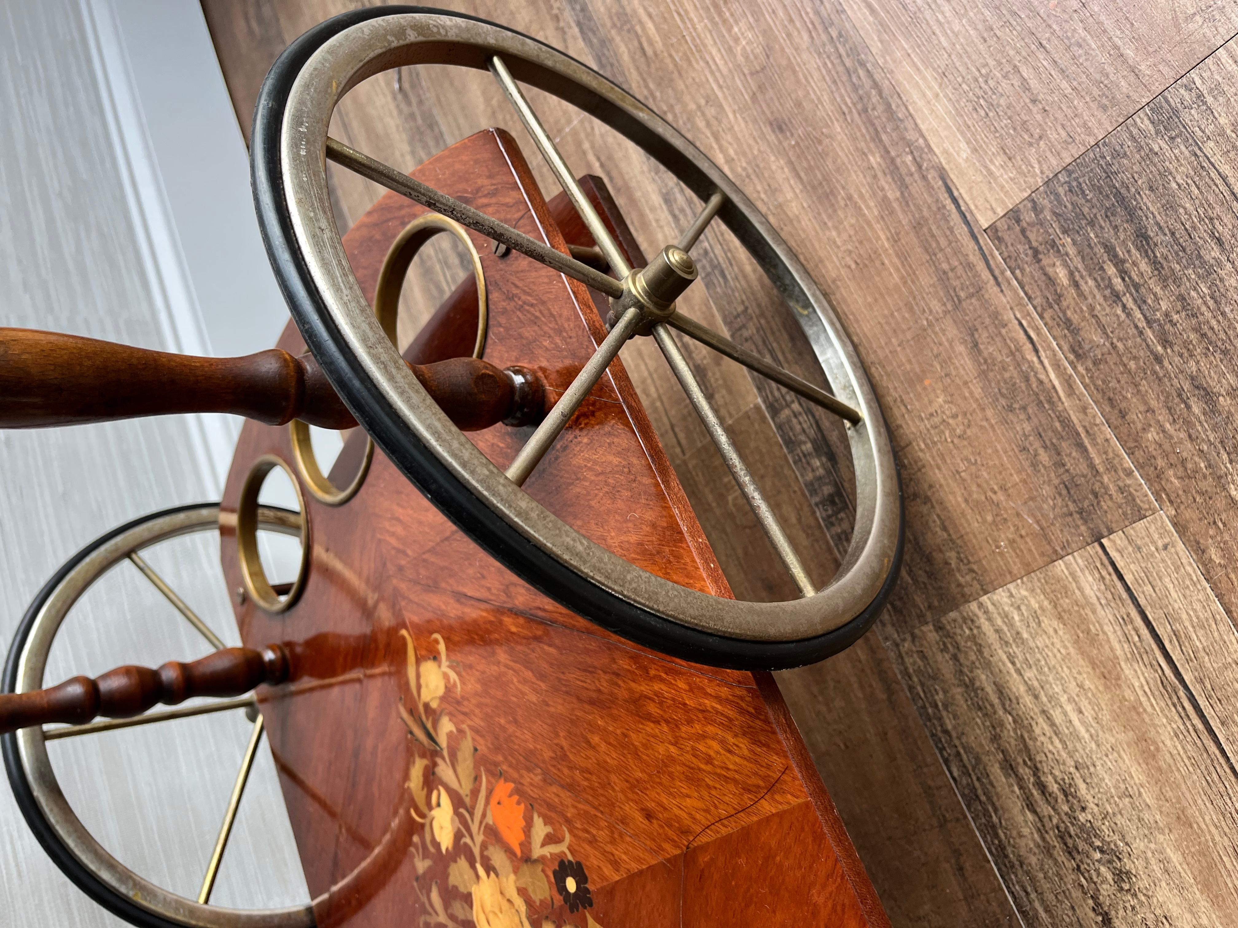 20th Century Vintage Italian Marquetry Two Tier Drop-Leaf Sweet/Bar Cart Trolley