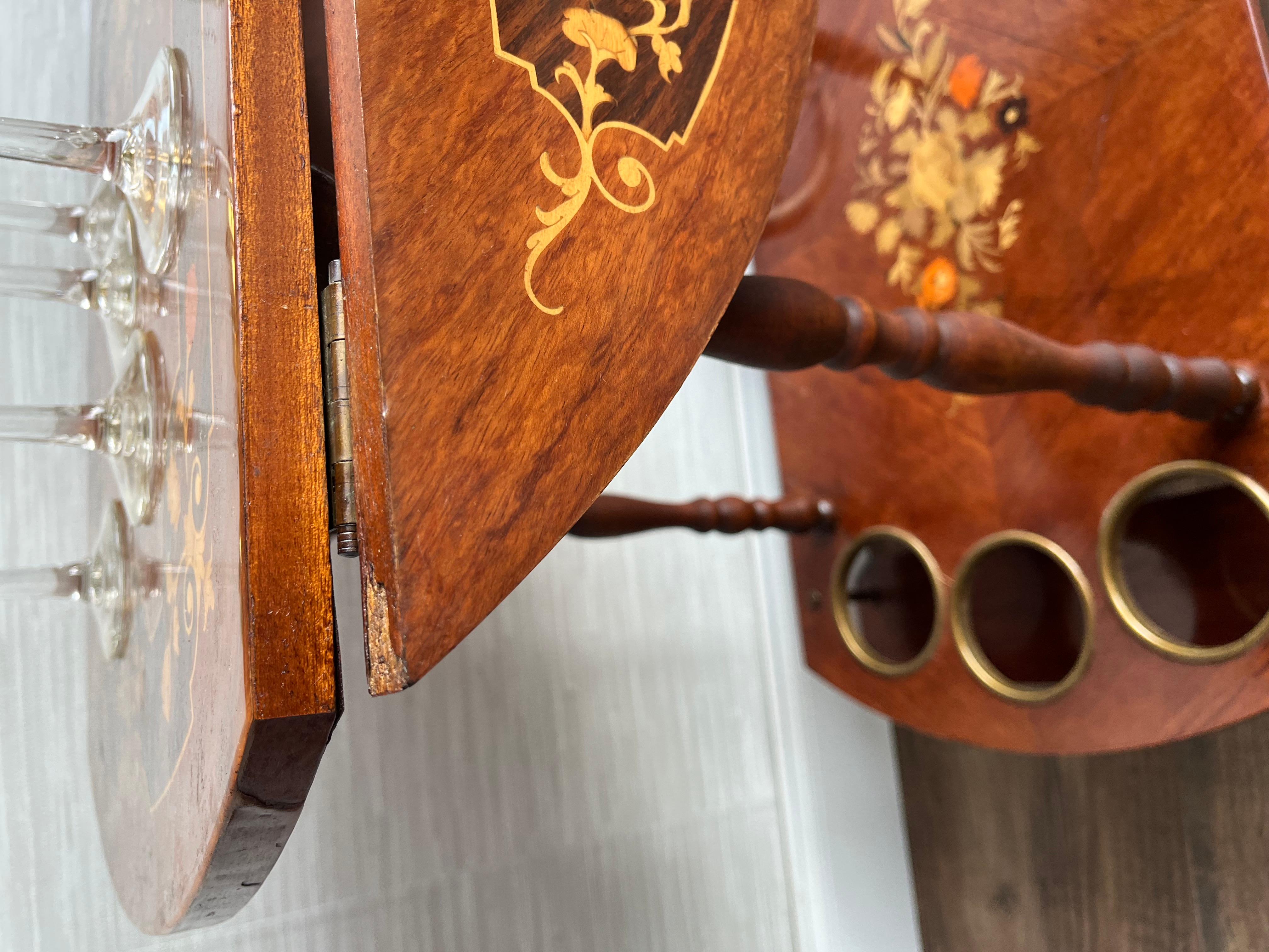 Vintage Italian Marquetry Two Tier Drop-Leaf Sweet/Bar Cart Trolley 1