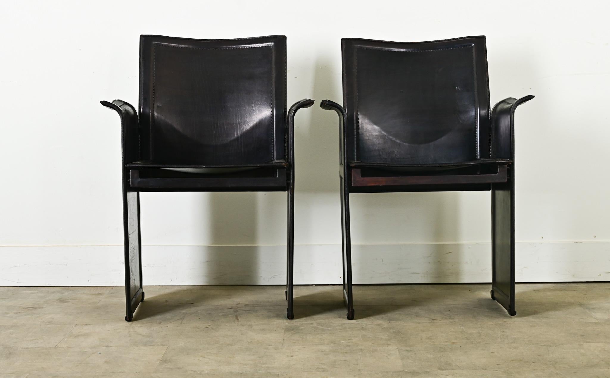 Post-Modern Vintage Italian Matteo Grassi Leather Armchairs For Sale