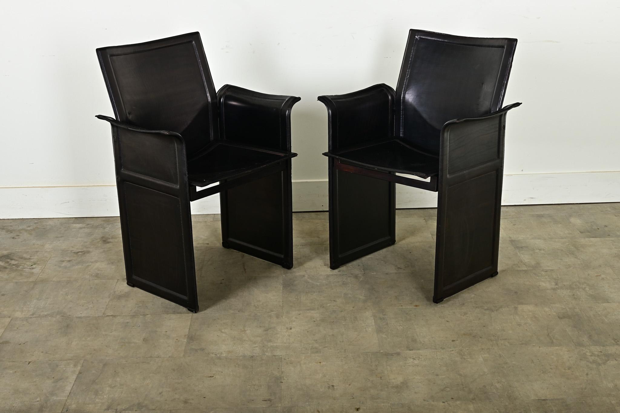 Vintage Italian Matteo Grassi Leather Armchairs In Good Condition For Sale In Baton Rouge, LA