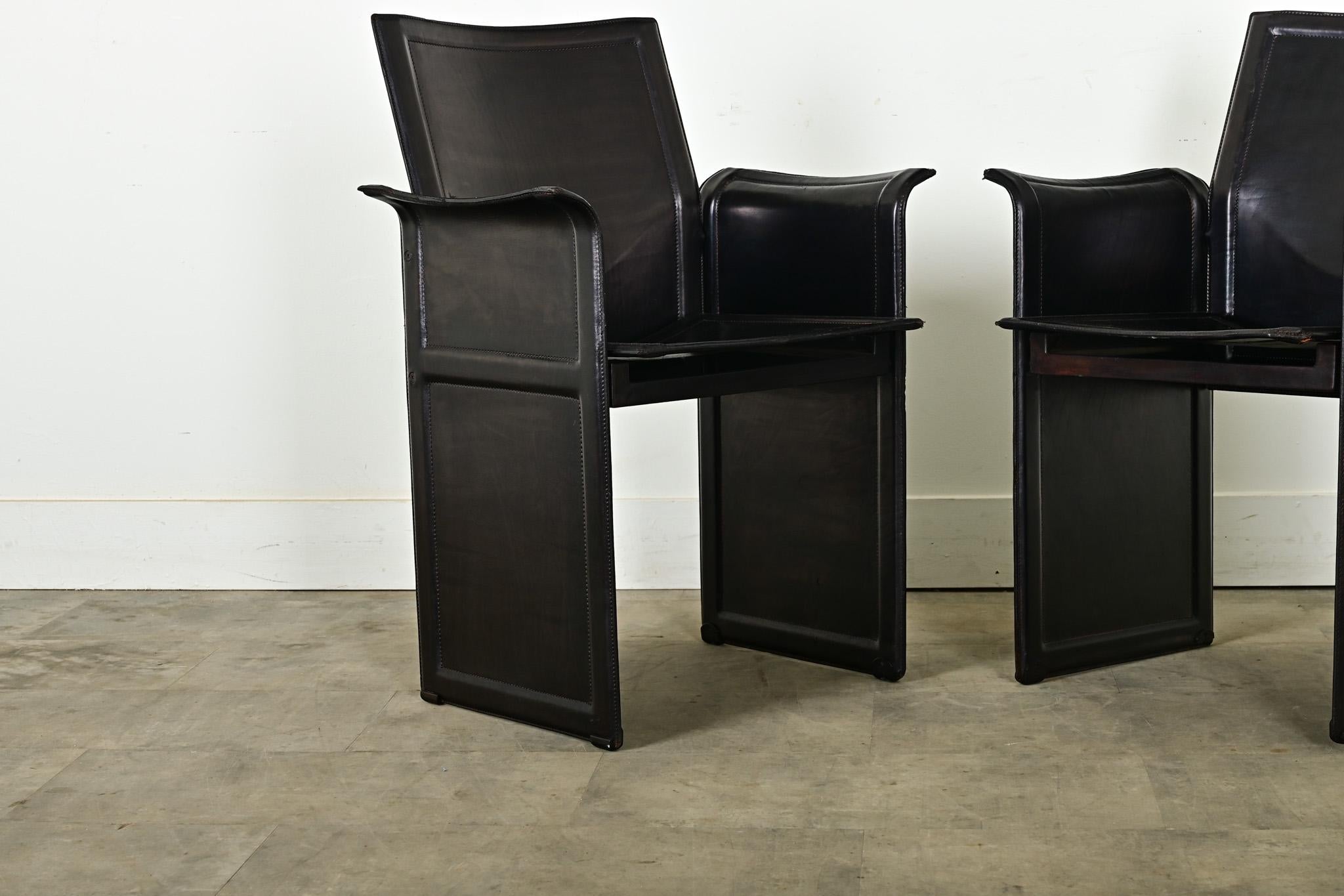 Steel Vintage Italian Matteo Grassi Leather Armchairs For Sale