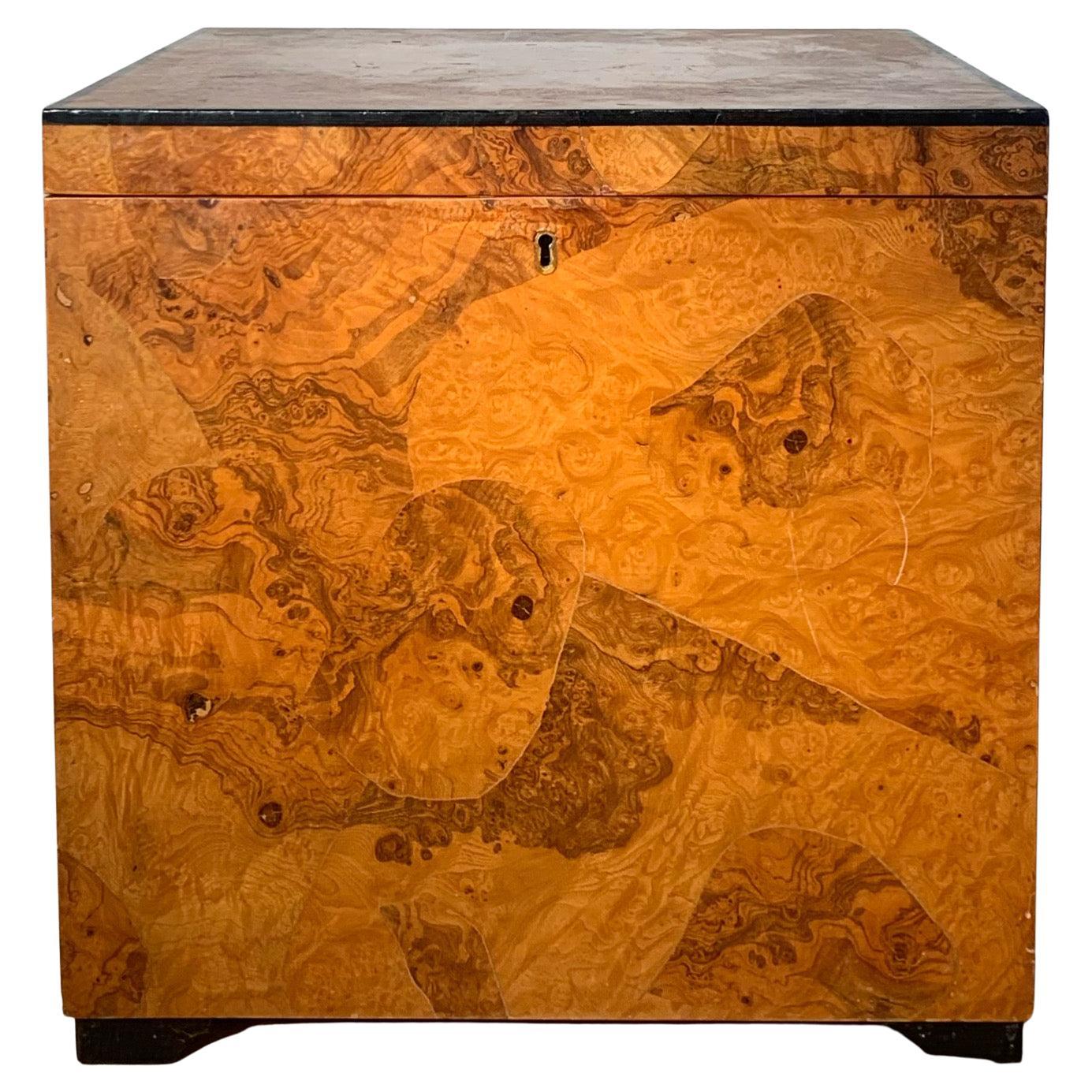 Vintage Italian Mcm Burl Wood Cube Chest, 1960s