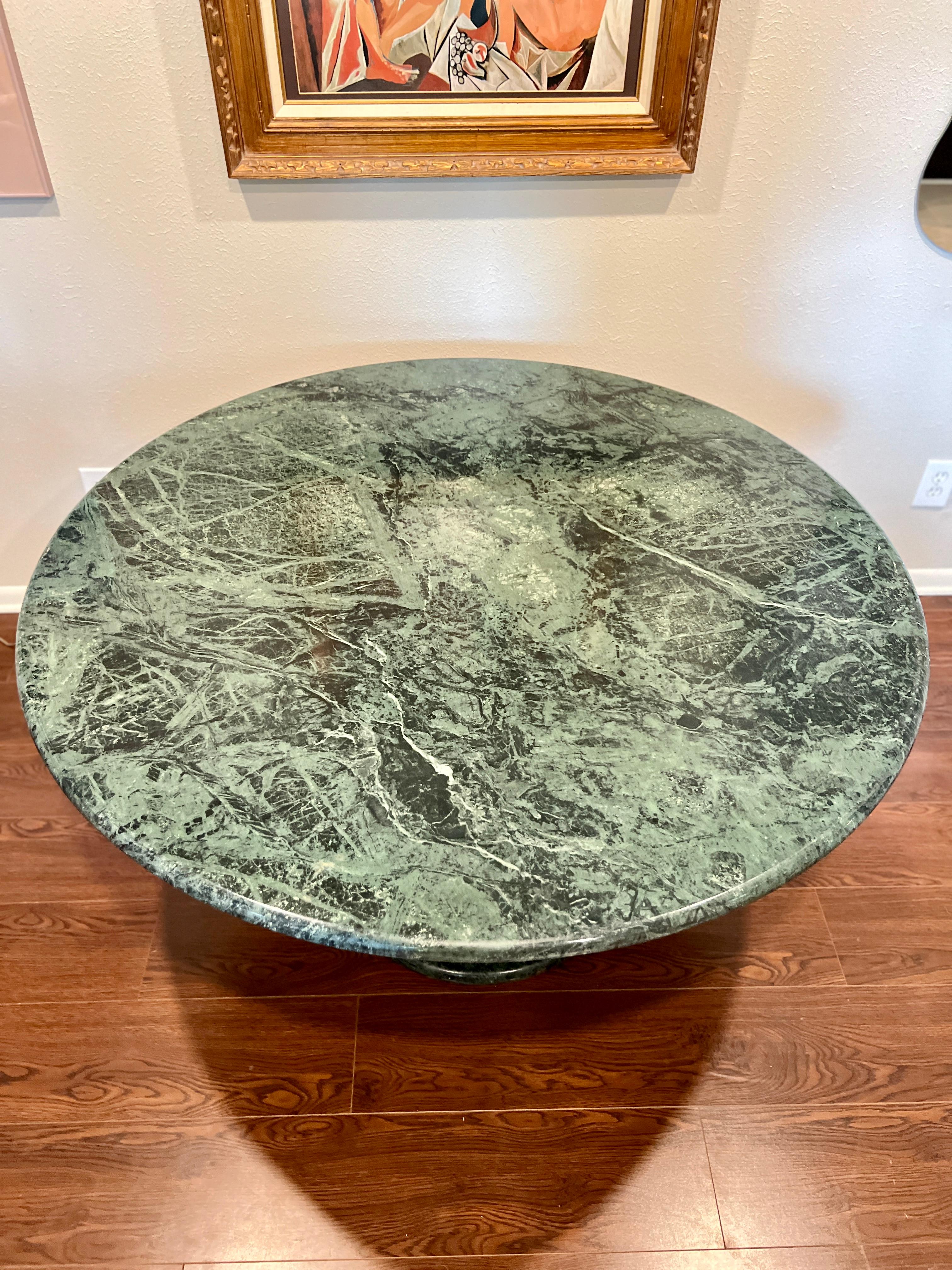 Vintage Italian Mcm Circular Green Marble Dining Table with a Panel Base 6