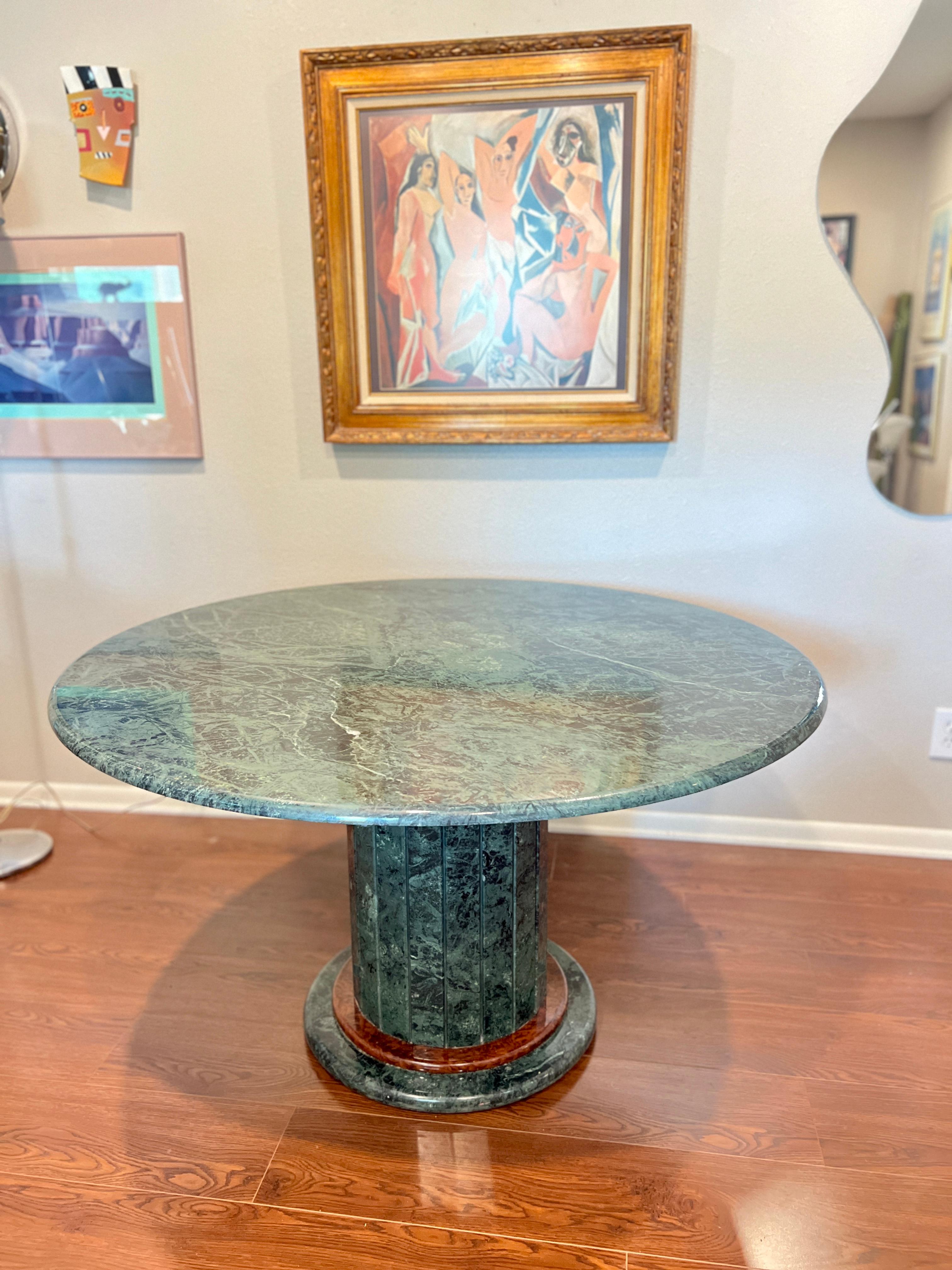Vintage Italian Mcm Circular Green Marble Dining Table with a Panel Base 1