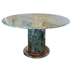 Vintage Italian Mcm Circular Green Marble Dining Table with a Panel Base