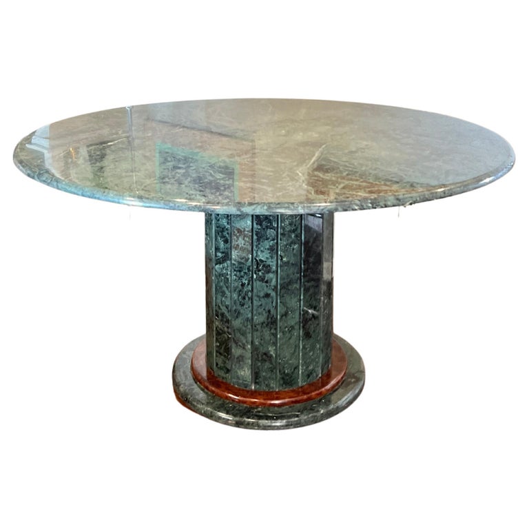 Vintage Italian Mcm Circular Green Marble Dining Table With a Panel