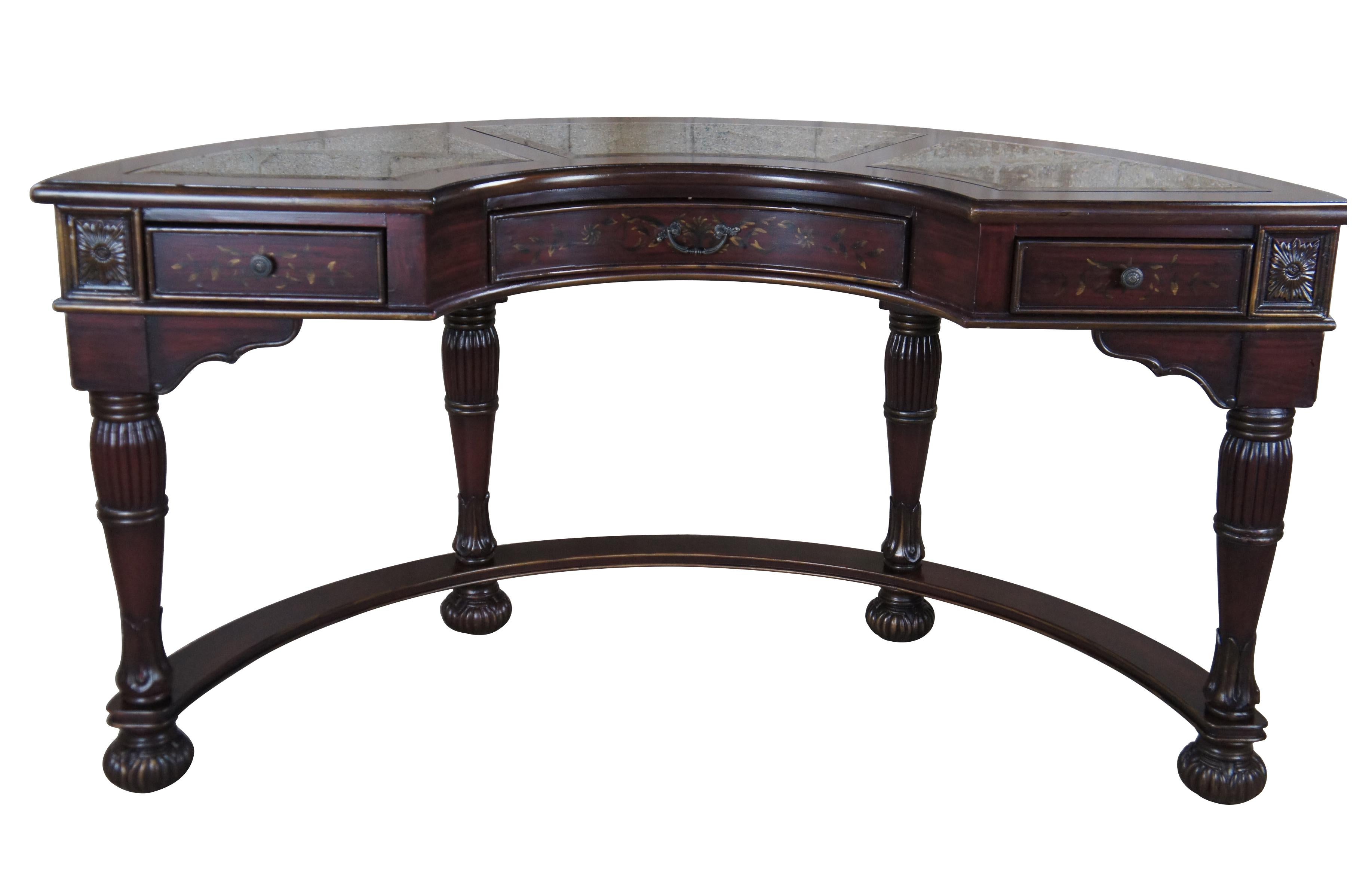 Neoclassical Revival Vintage Italian Mediterranean Half Round Demilune Writing Table Desk 