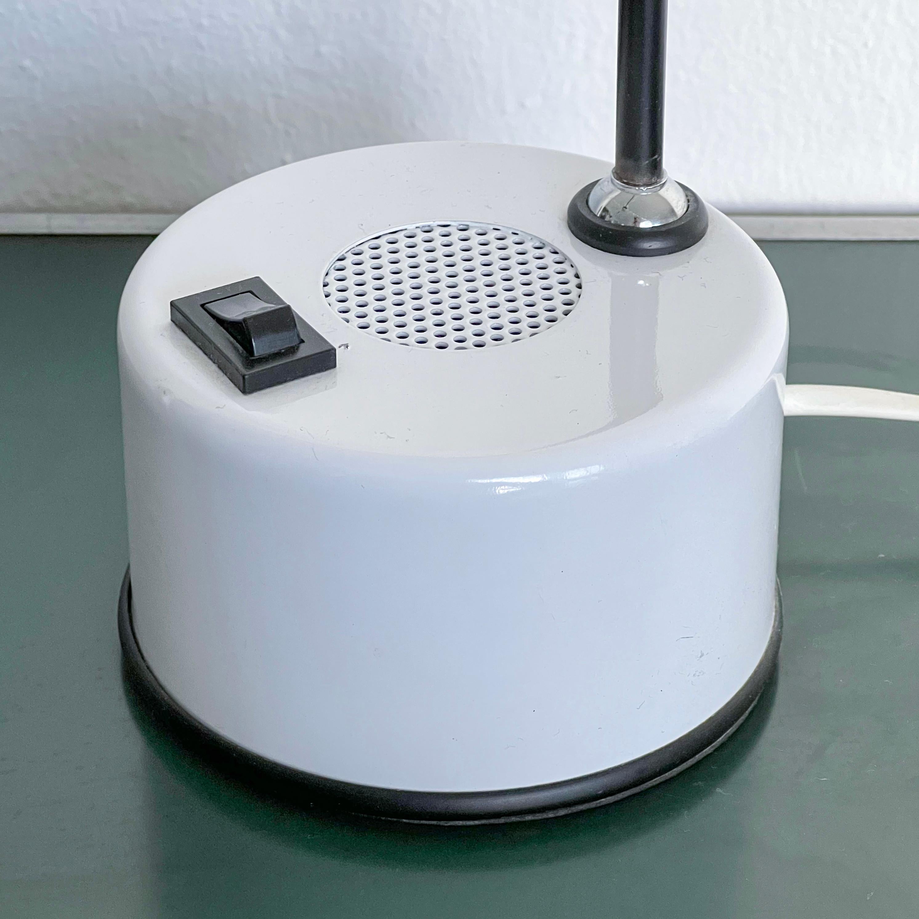 Late 20th Century Vintage Italian Memphis Era Desk Lamp in White Perforated Metal, Orientable Arm For Sale
