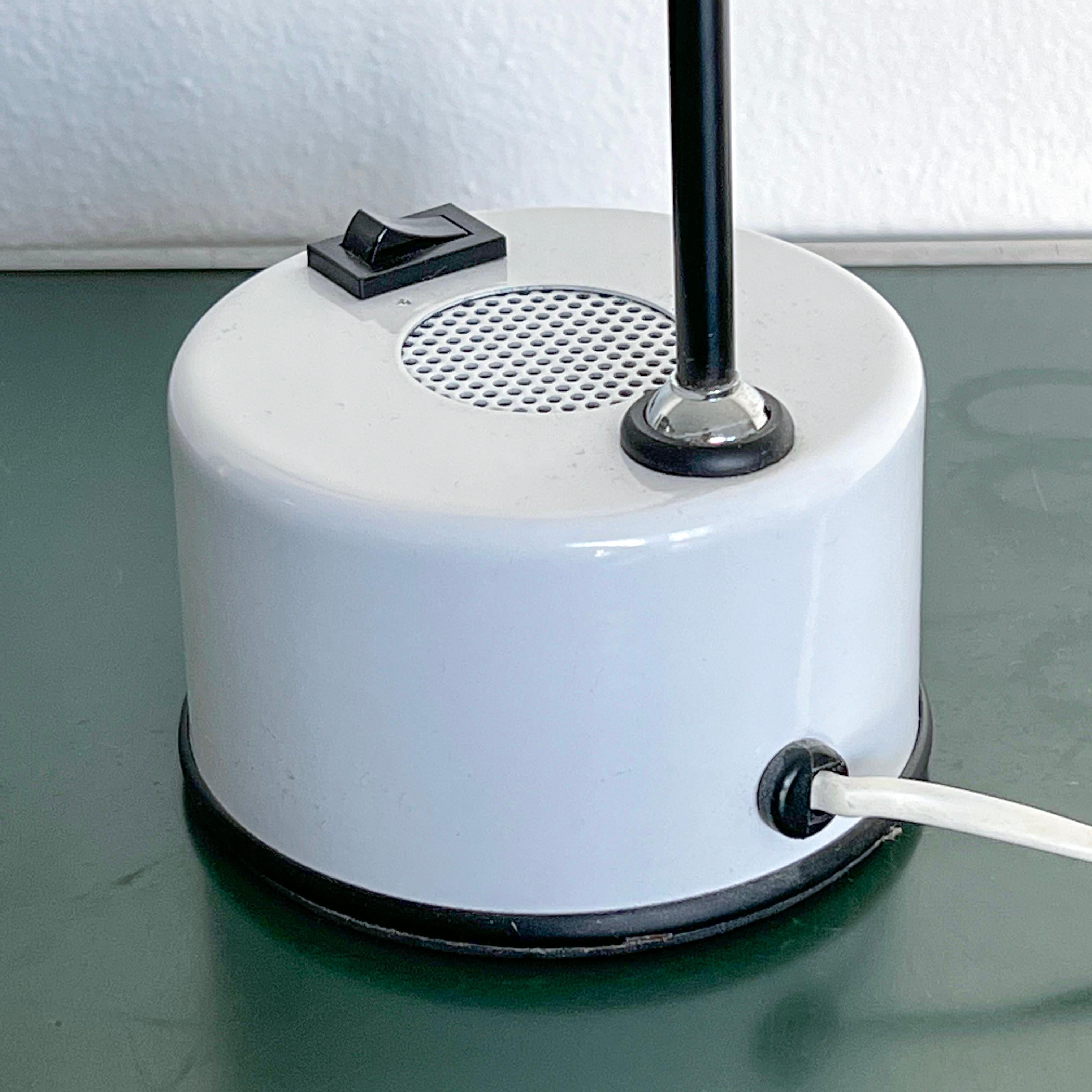 Vintage Italian Memphis Era Desk Lamp in White Perforated Metal, Orientable Arm For Sale 1