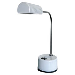 Vintage Italian Memphis Era Desk Lamp in White Perforated Metal, Orientable Arm