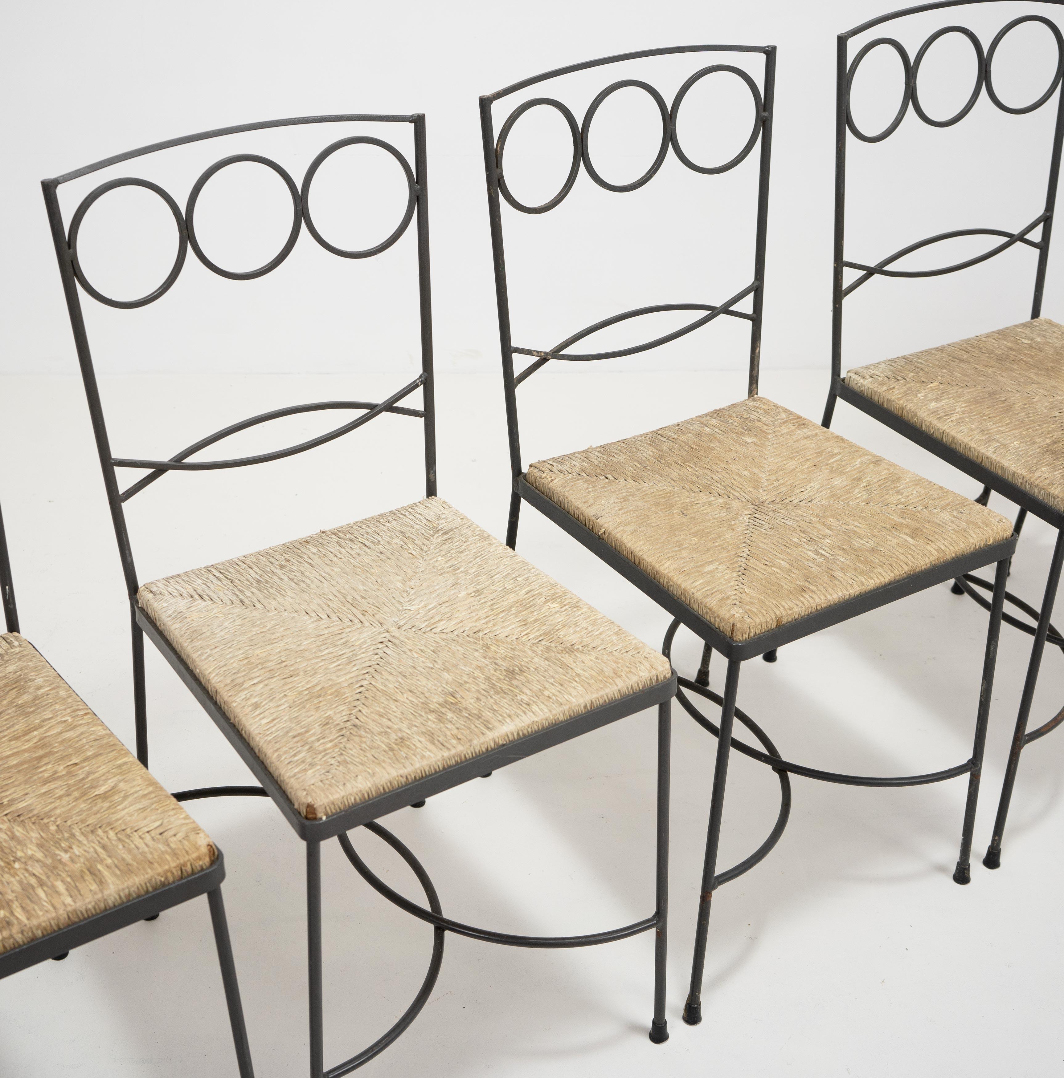 Late 20th Century Vintage Italian Metal and Straw Bistro Chairs