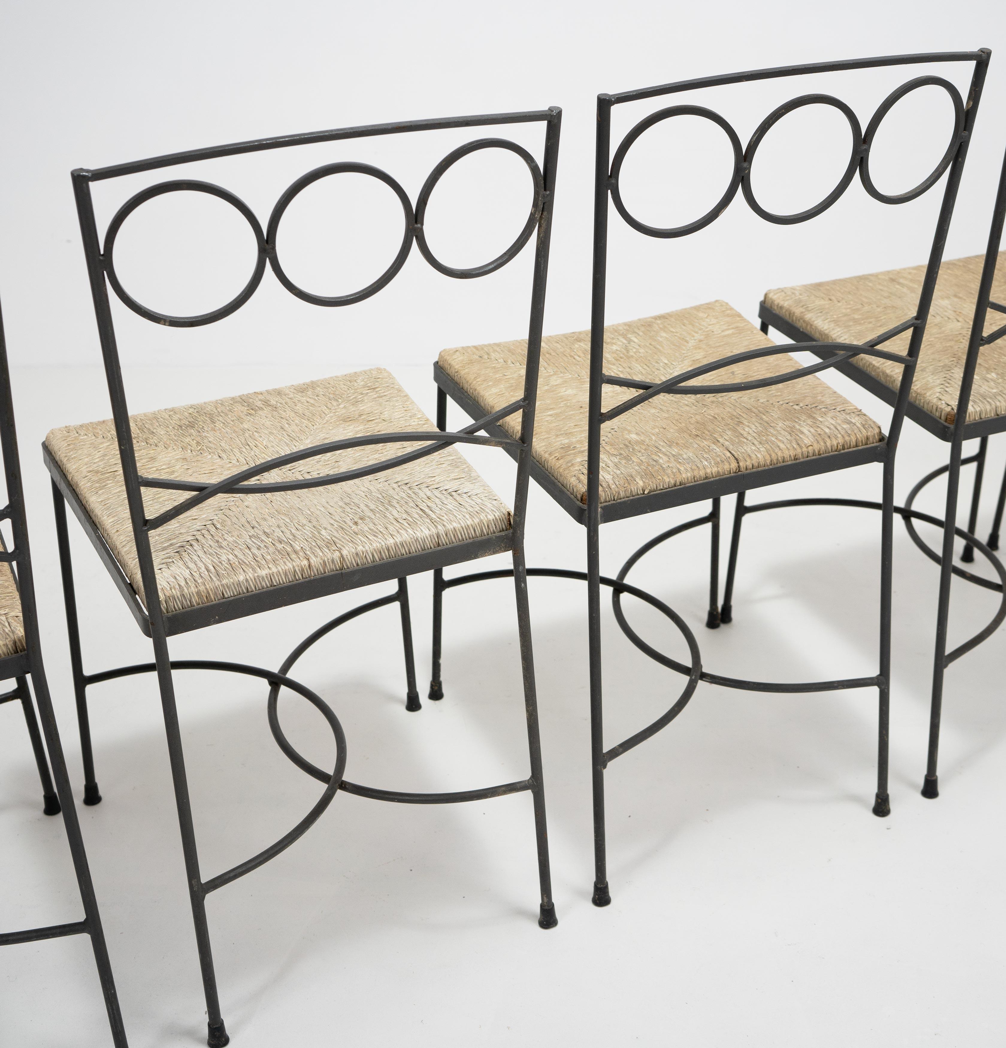 Vintage Italian Metal and Straw Bistro Chairs 2