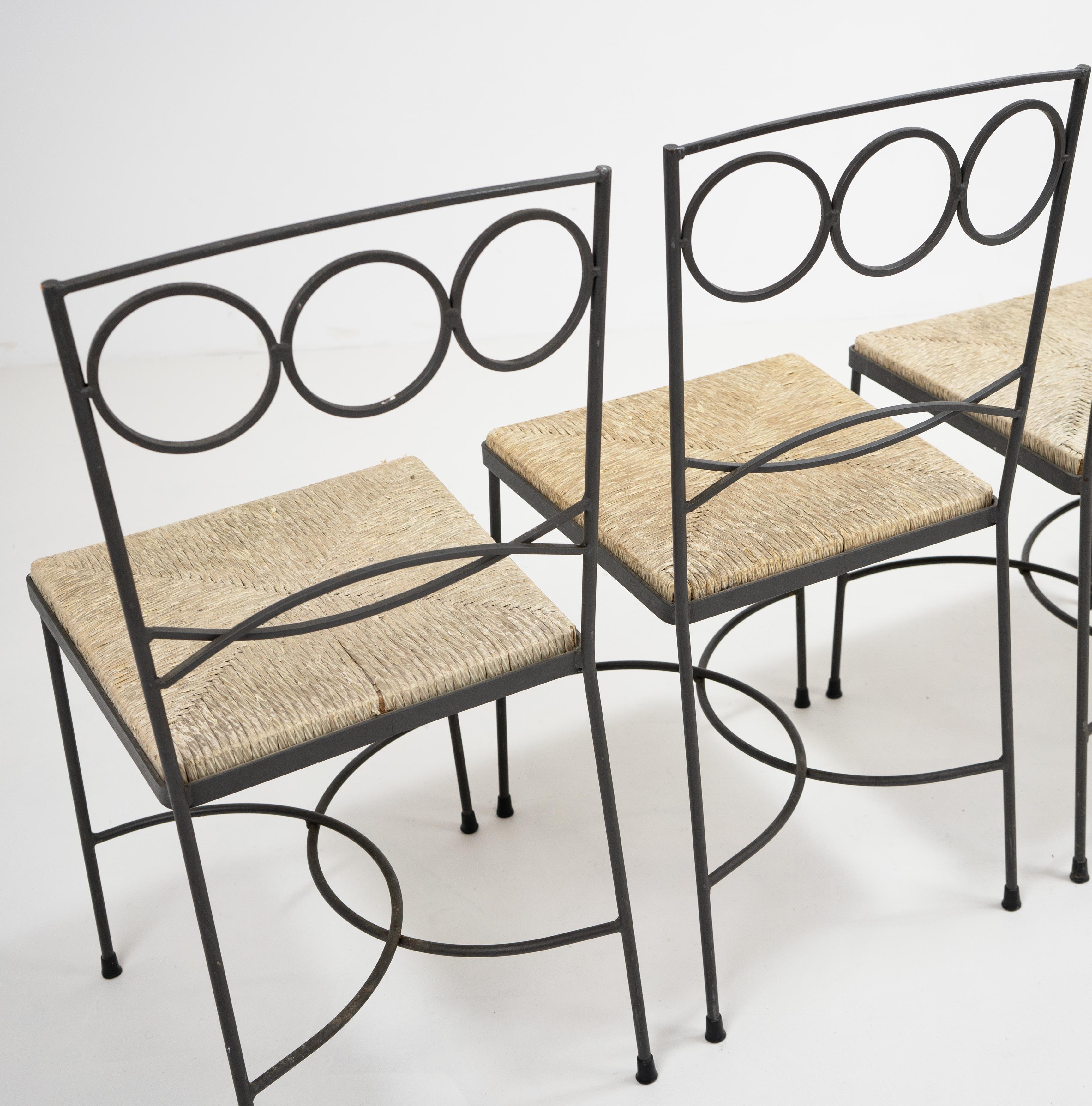 Vintage Italian Metal and Straw Bistro Chairs 3