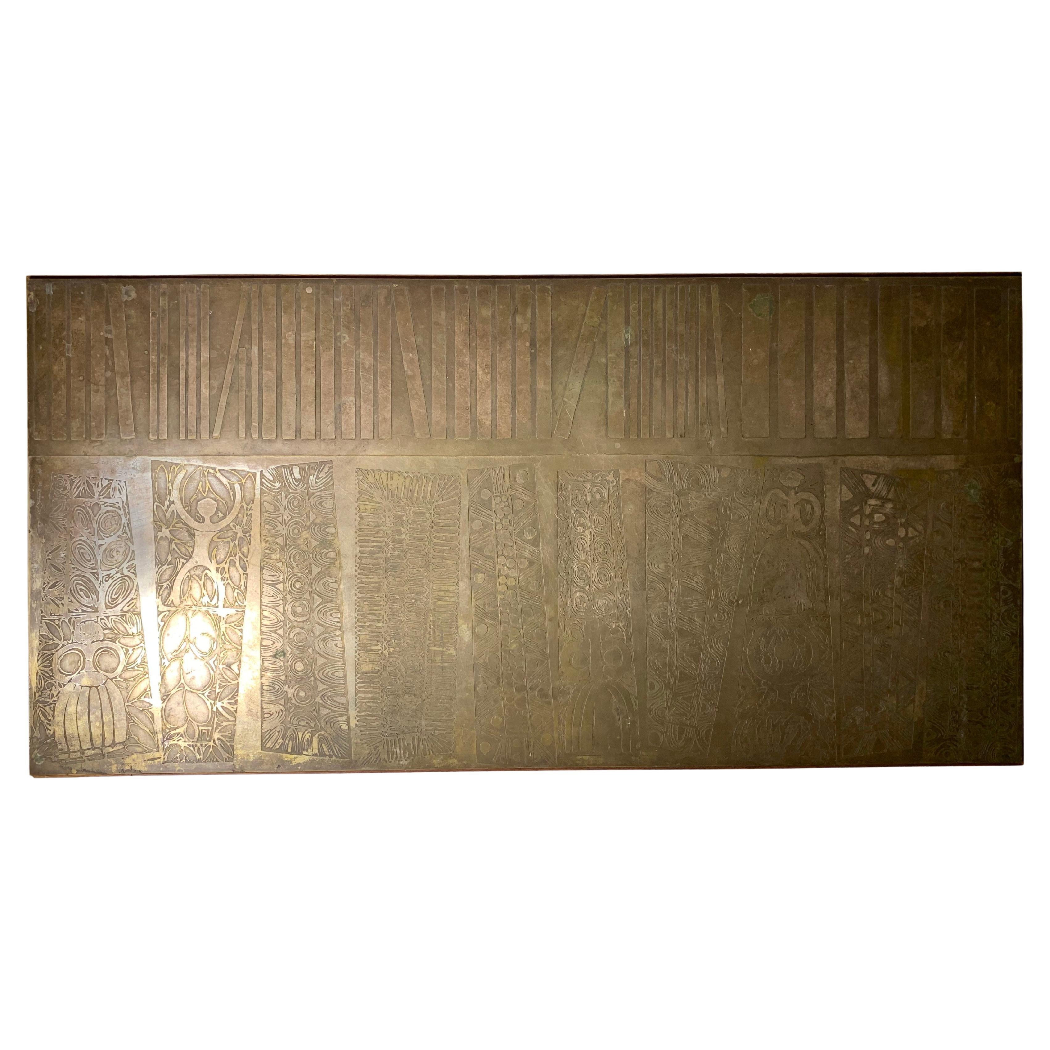 Vintage Italian Metal Etching Coffee Table or Wall Art by G. Urso For Sale