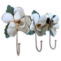 Vintage Italian Metal Magnolia Wall Mount Three Hook