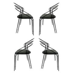Vintage Italian Metal Post Modern Dining Armchairs, Set of Four