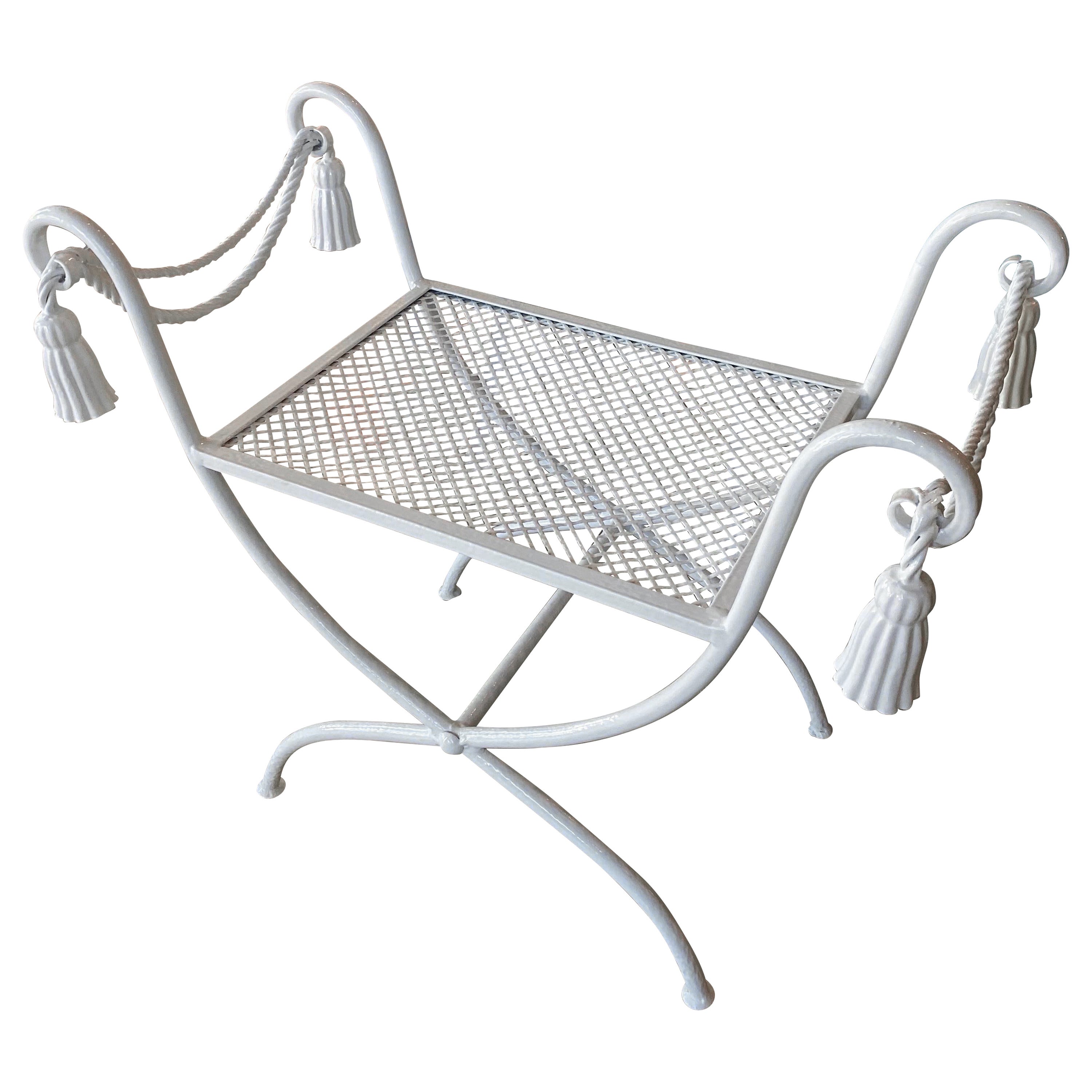 Vintage Italian Metal Tassle Bench Stools Newly Powder-Coated Patio Outdoor