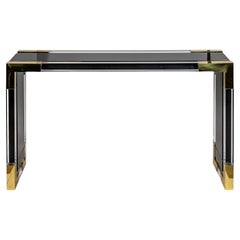 Tavolino da salotto vintage italiano in metallo, legno verniciato e plexiglass