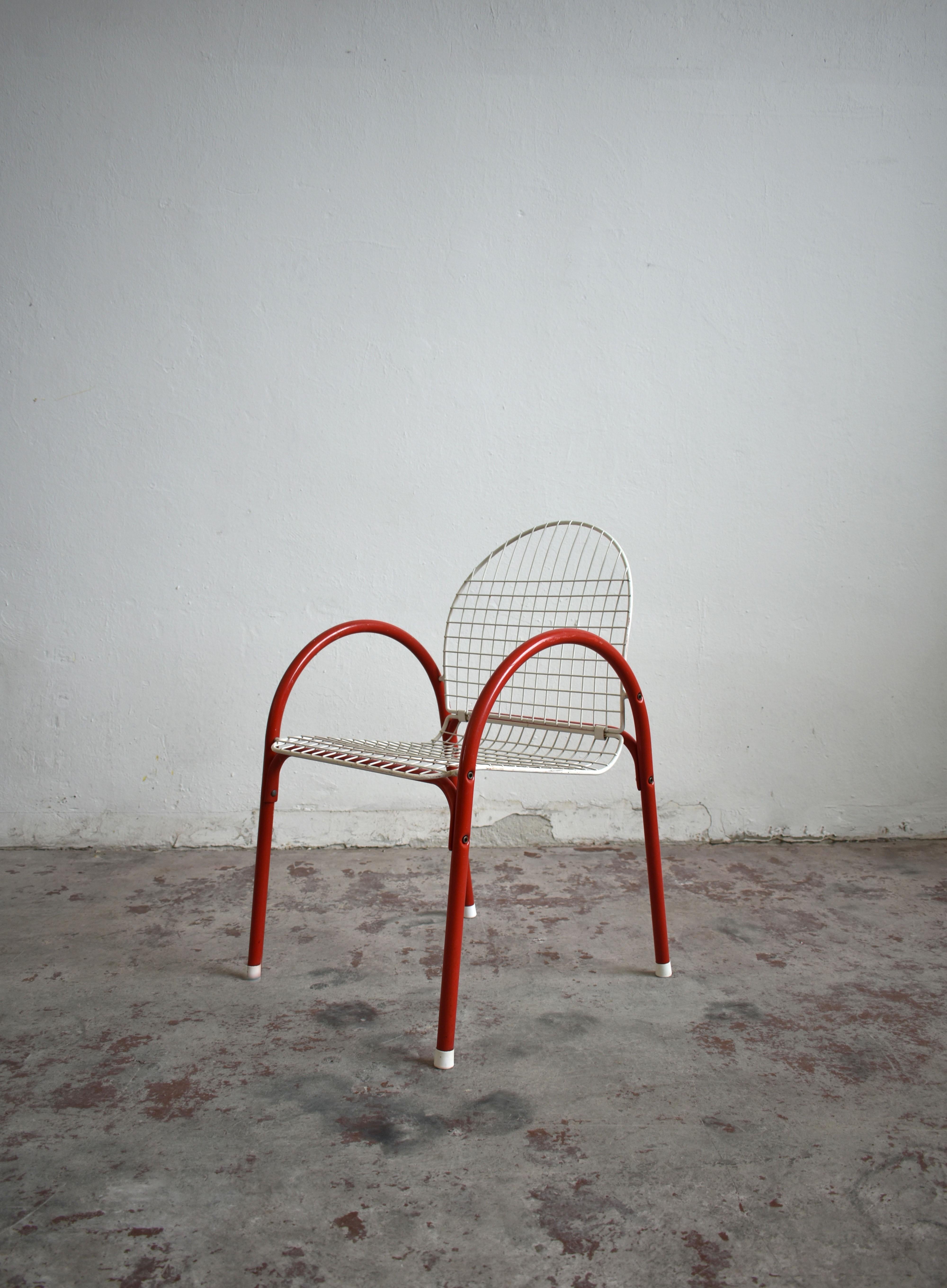 Mid-Century Modern Vintage Italian Metal Wire Mesh Garden Chair, 1980s Pop Art Postmodern