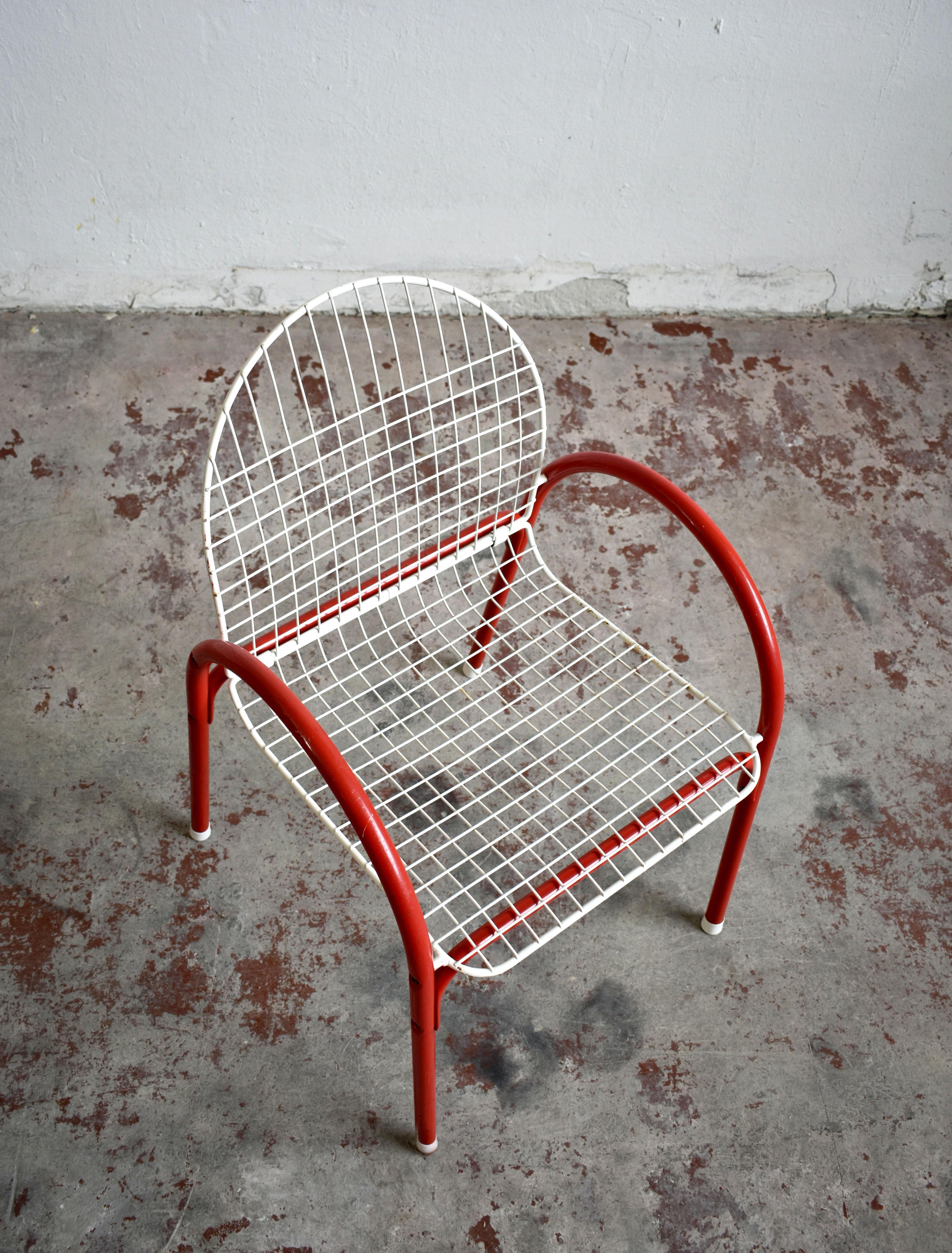 Vintage Italian Metal Wire Mesh Garden Chair, 1980s Pop Art Postmodern 1