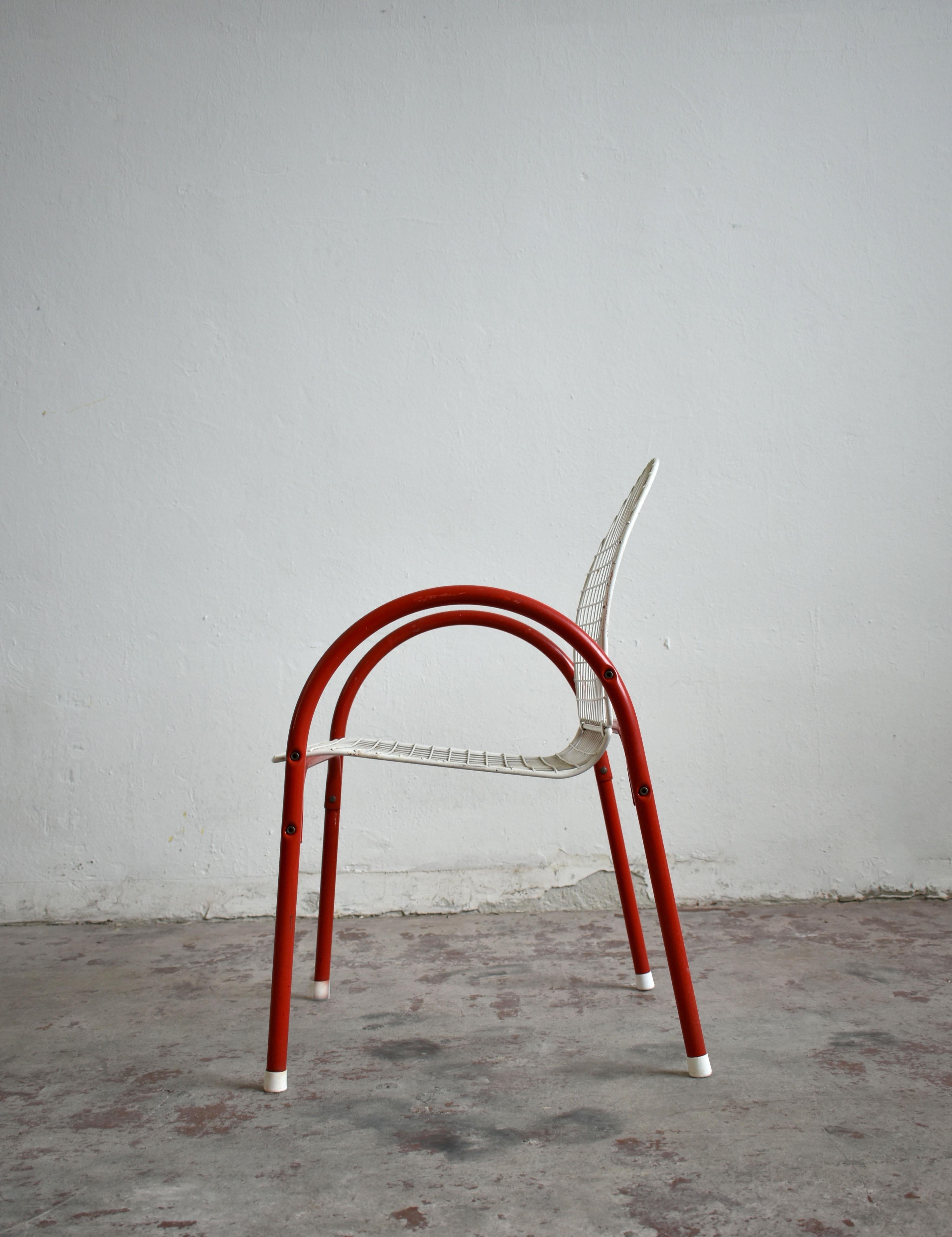 Vintage Italian Metal Wire Mesh Garden Chair, 1980s Pop Art Postmodern 2
