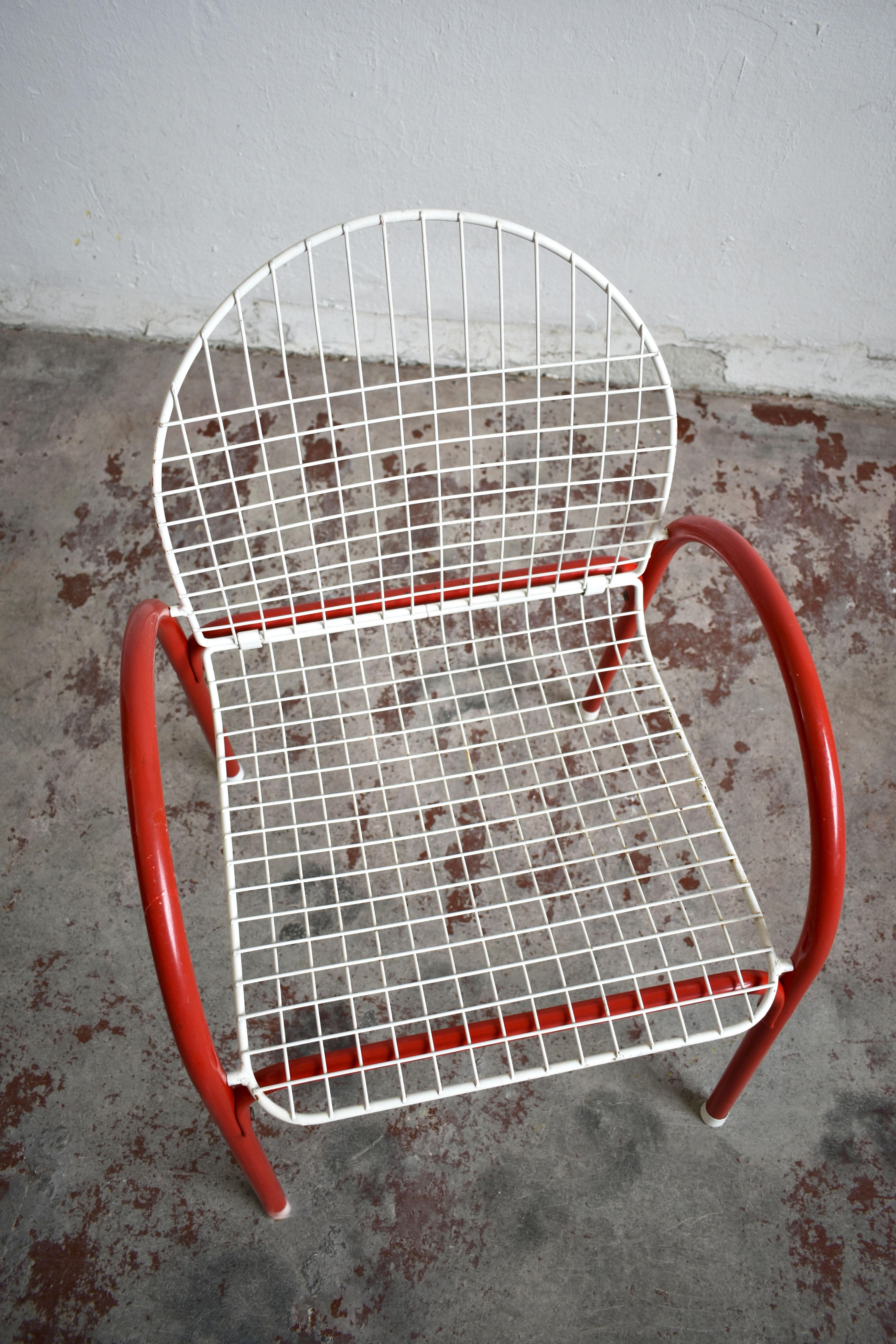 Vintage Italian Metal Wire Mesh Garden Chair, 1980s Pop Art Postmodern 3