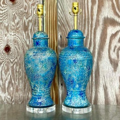 Vintage Italian Mid 20th Century Bitossi for Raymor Glazed Ceramic Lamps -Pair