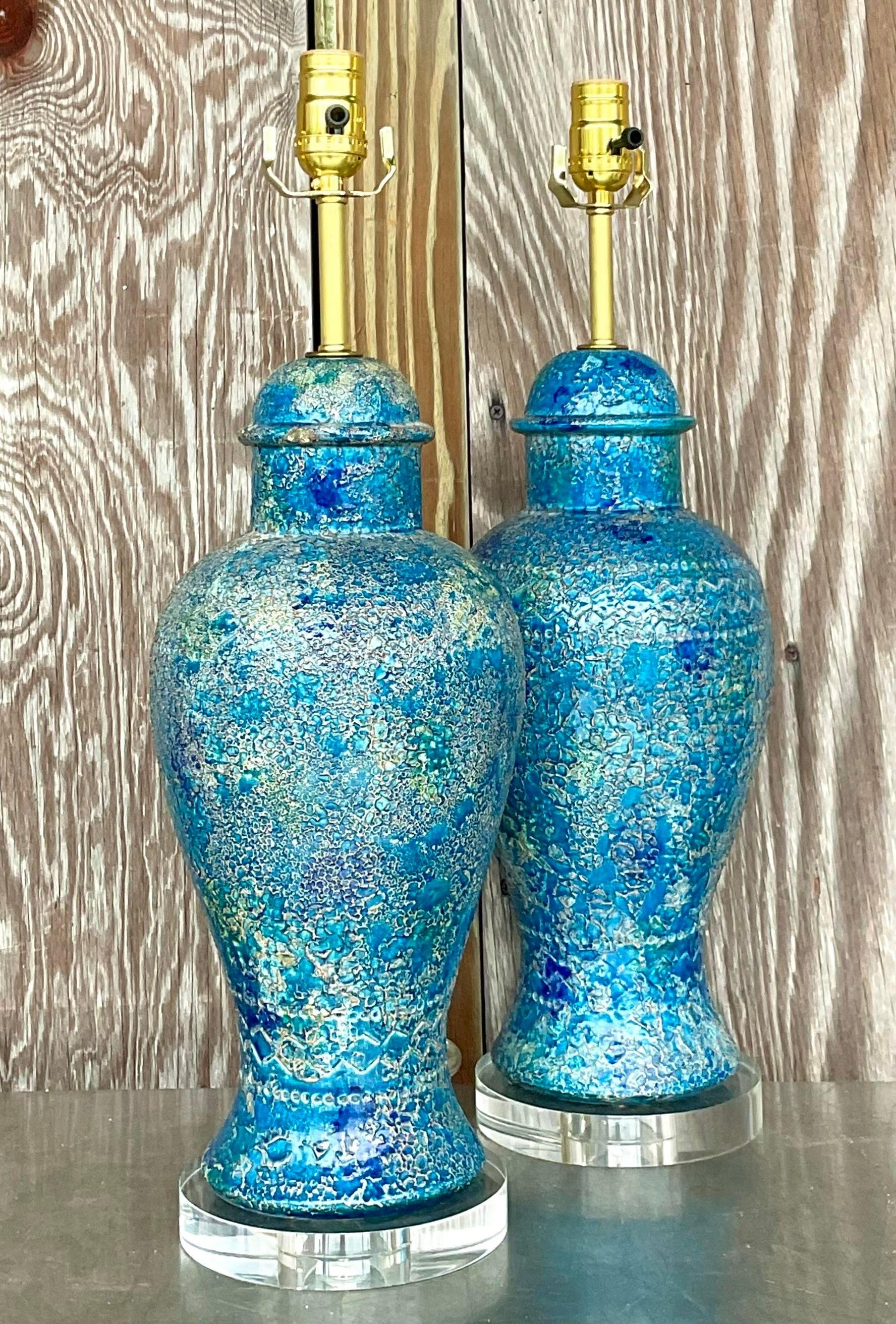 Vintage Italian Mid 20th Century Bitossi for Raymor Glazed Ceramic Lamps -Pair 2