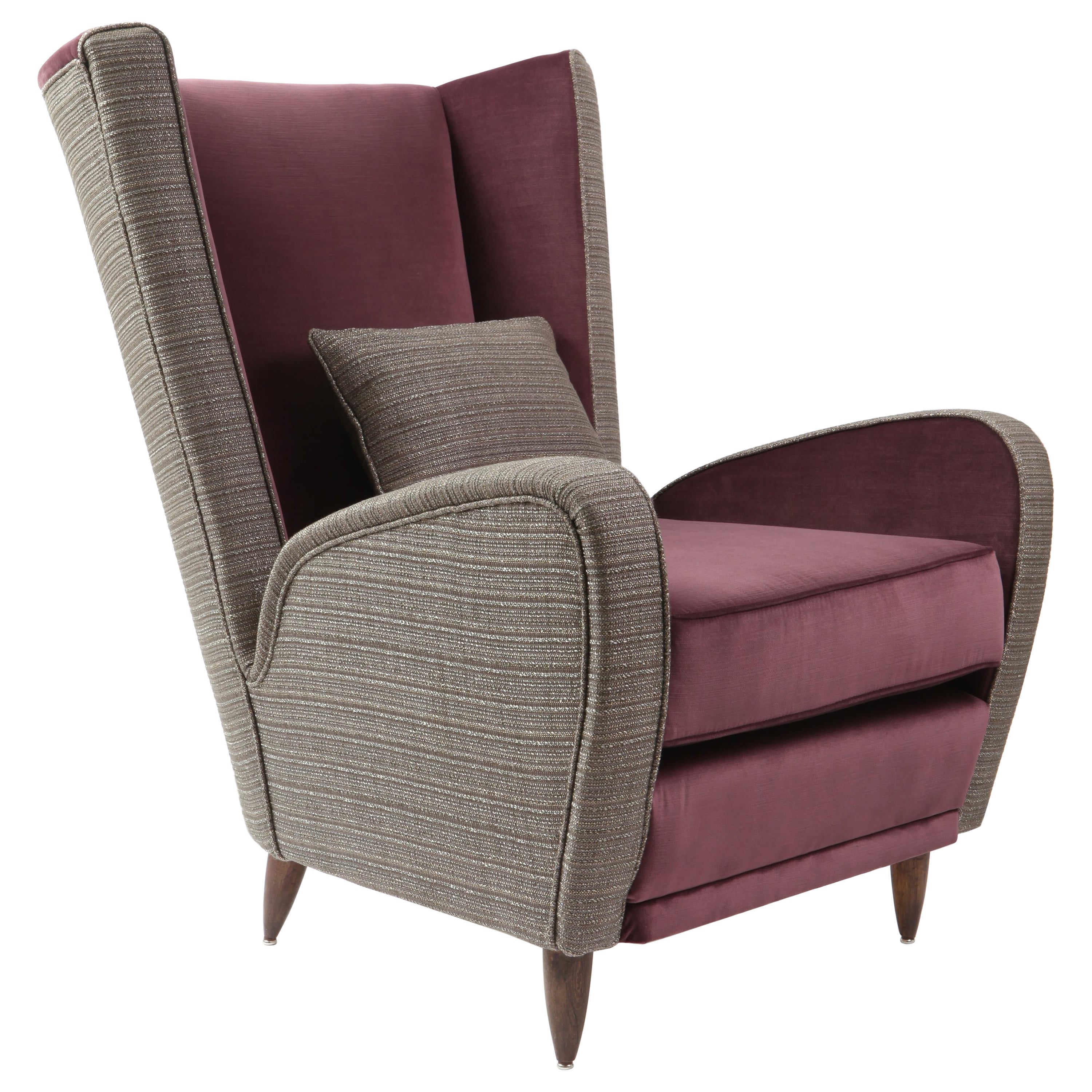 Poltrona italiana vintage di metà secolo rivestita in velluto e tessuto boucle