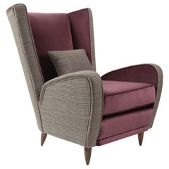 Vintage Italian Mid-Century Armchair upholstered in velvet and boucle fabric