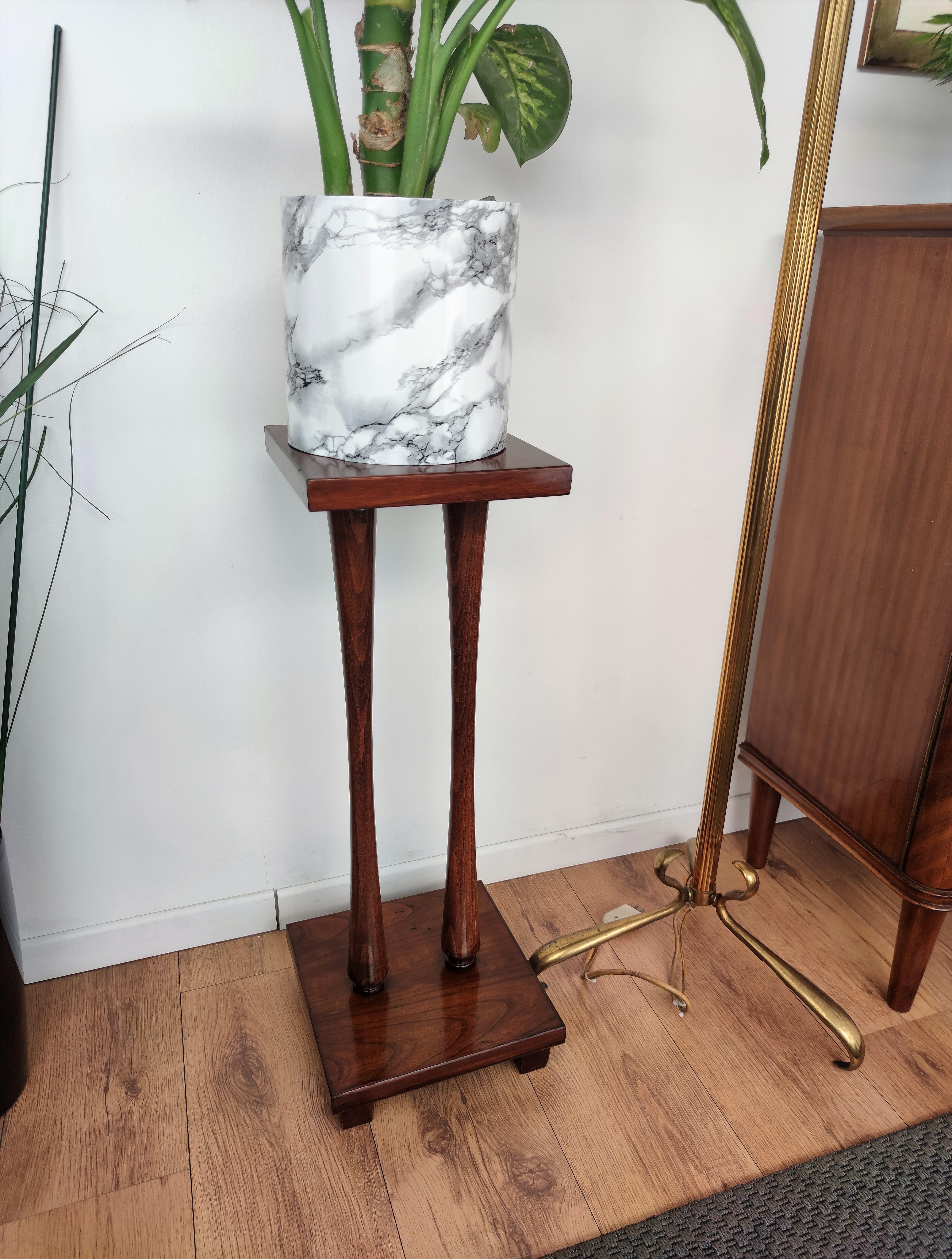Vintage Italian Mid-Century Art Deco Walnut Wood Pedestal or Plant Stand 1