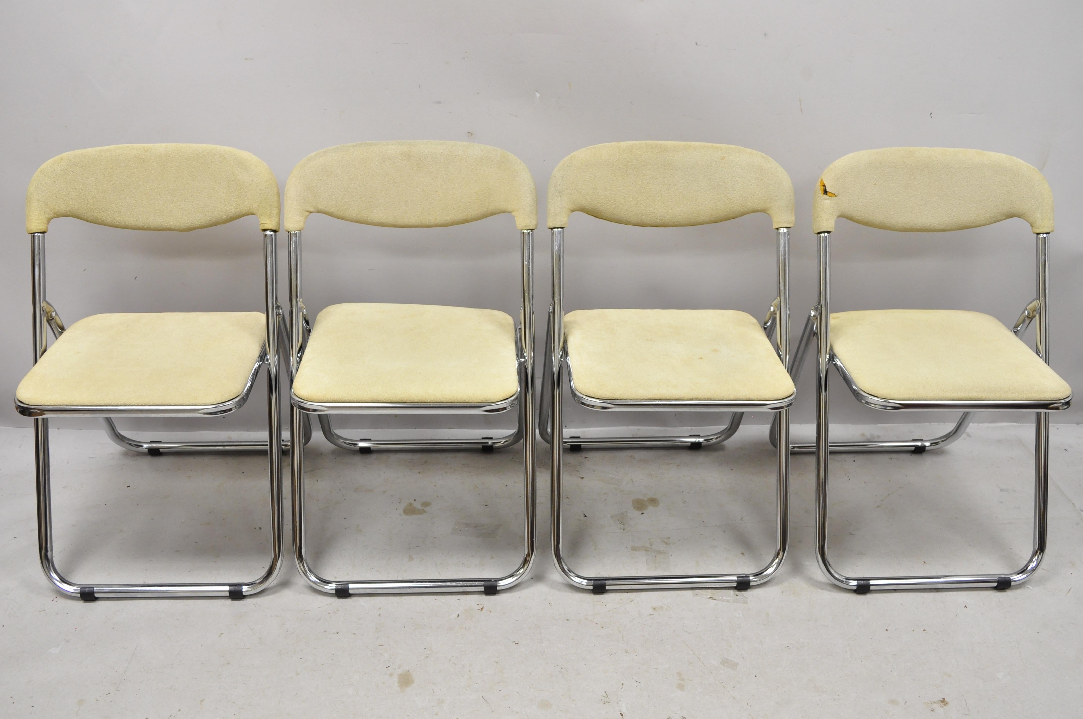 Vintage Italian Midcentury Chrome Upholstered Folding Game Chairs, Set of 4 For Sale 3