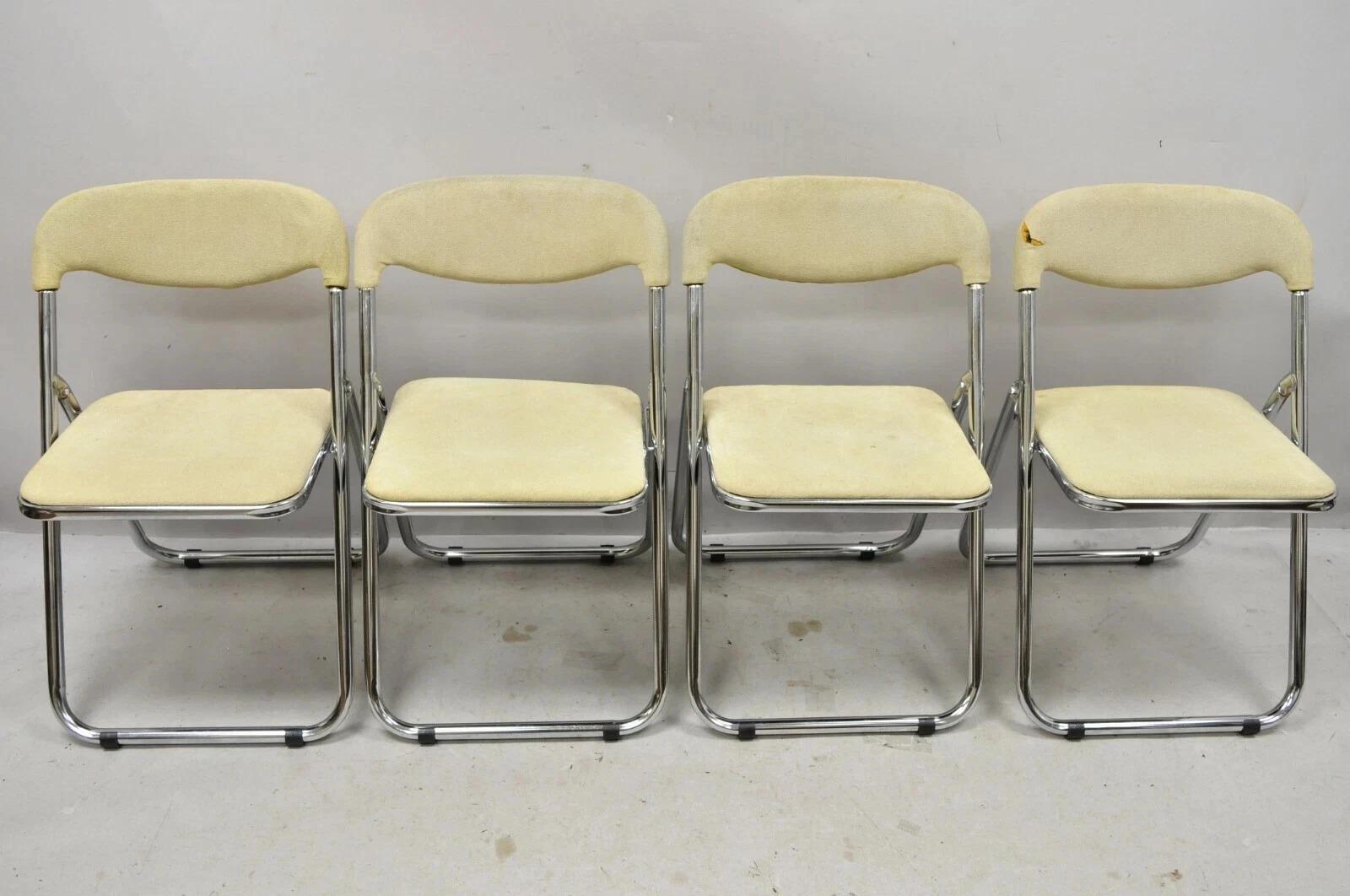 Vintage Italian Mid Century Chrome Upholstered Folding Game Chairs - Set of 4 en venta 3