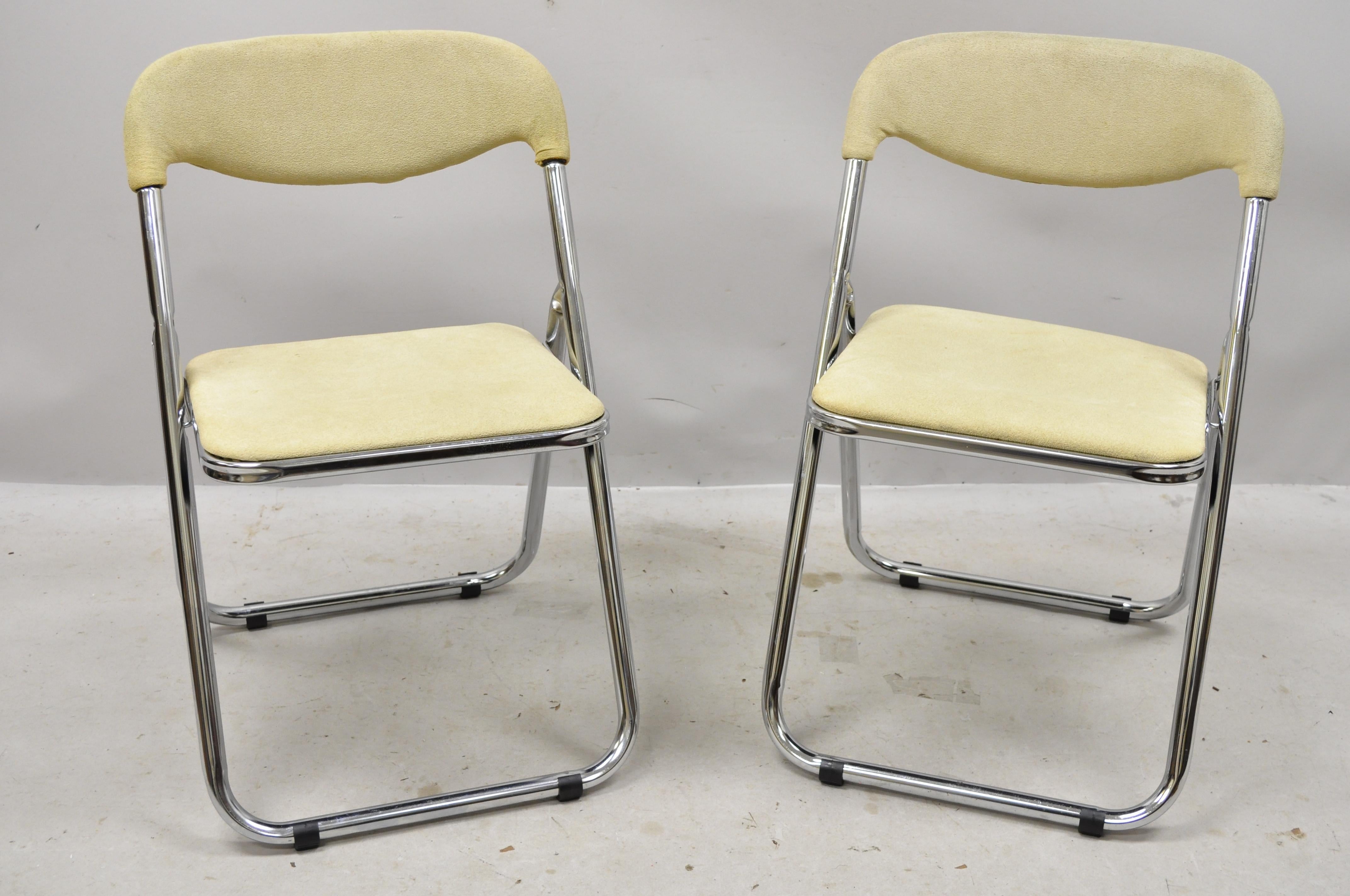 Vintage Italian Midcentury Chrome Upholstered Folding Game Chairs, Set of 4 For Sale 4