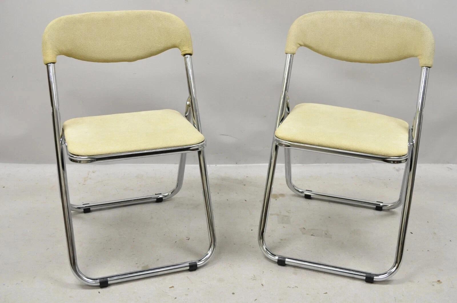 Vintage Italian Mid Century Chrome Upholstered Folding Game Chairs - Set of 4 en venta 4