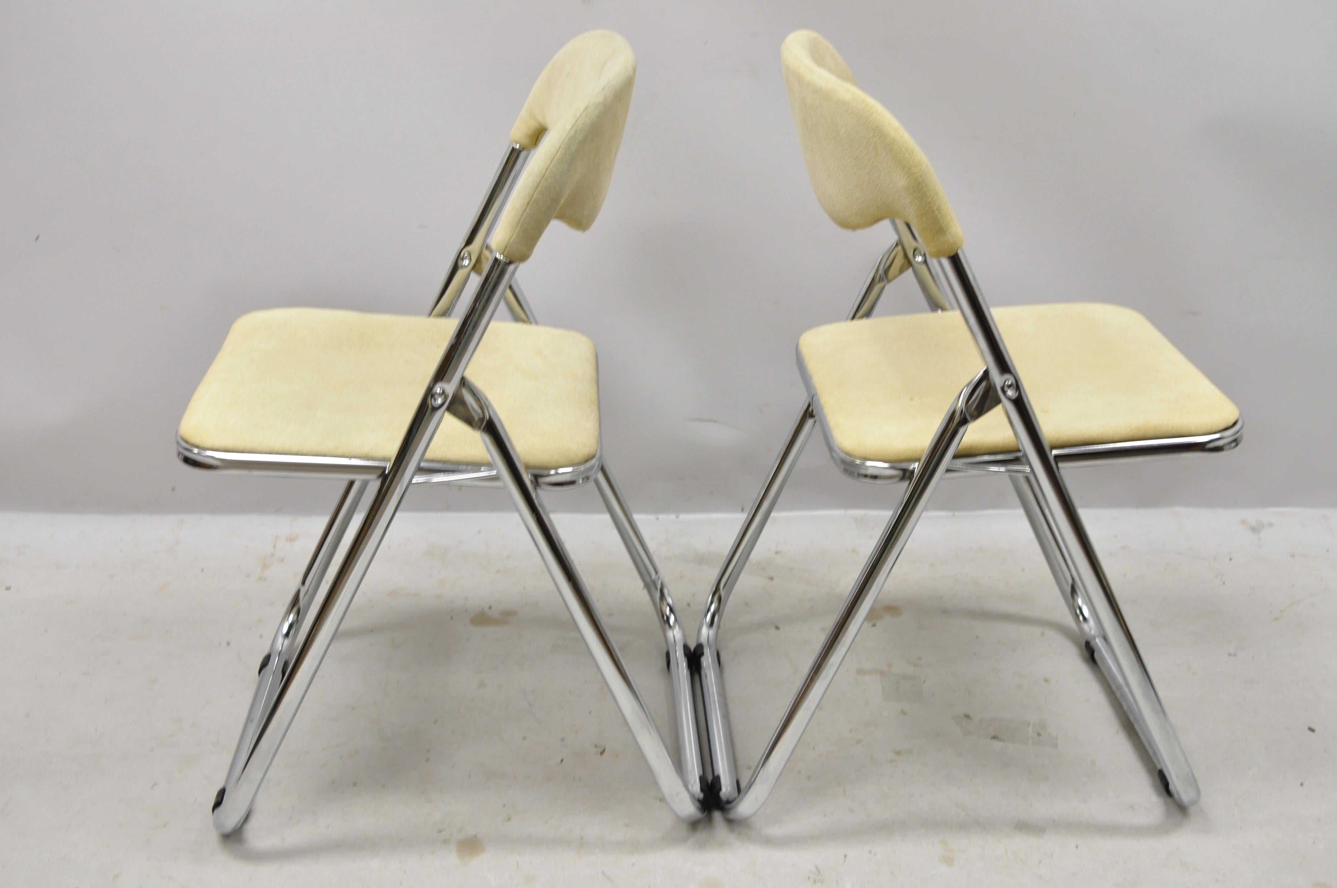 Mid-Century Modern Vintage Italian Midcentury Chrome Upholstered Folding Game Chairs, Set of 4 For Sale