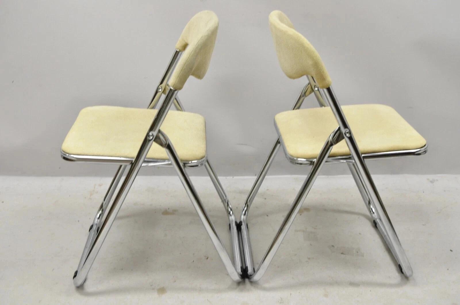 Vintage Italian Mid Century Chrome Upholstered Folding Game Chairs - Set of 4 Desconocido en venta