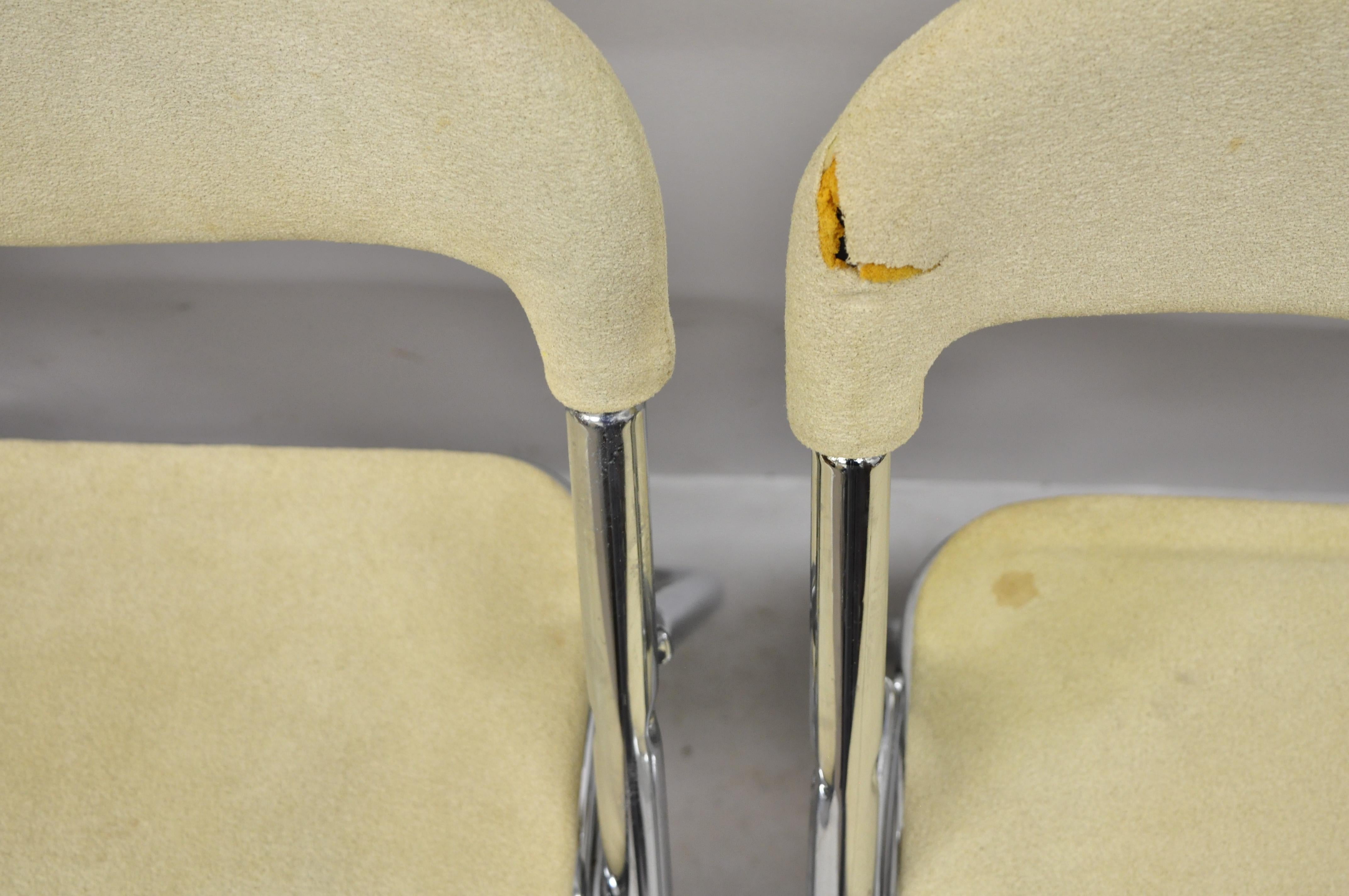 20th Century Vintage Italian Midcentury Chrome Upholstered Folding Game Chairs, Set of 4