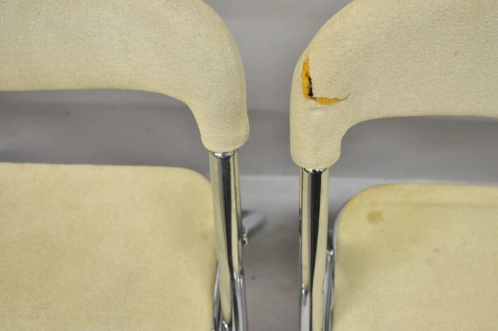 Vintage Italian Mid Century Chrome Upholstered Folding Game Chairs - Set of 4 siglo XX en venta