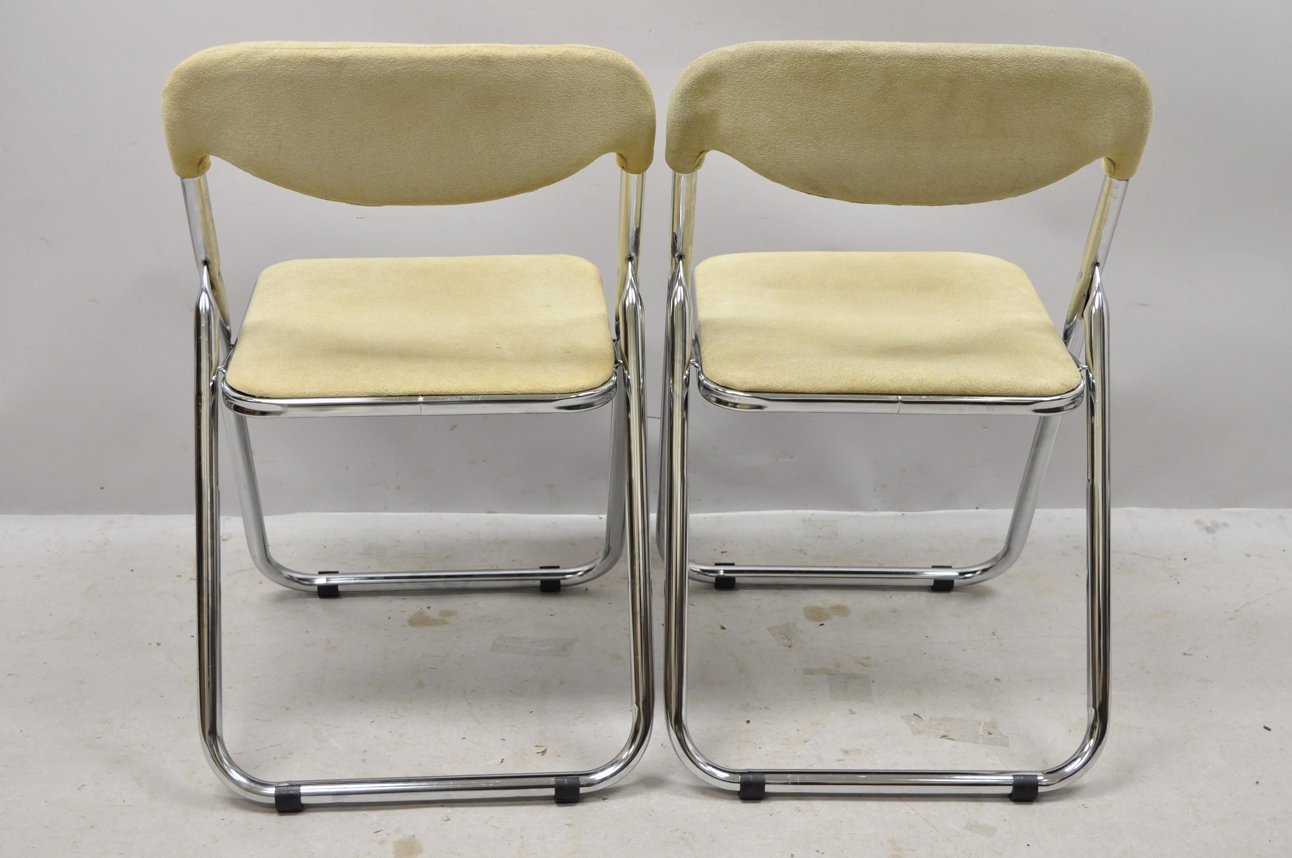 Vintage Italian Midcentury Chrome Upholstered Folding Game Chairs, Set of 4 For Sale 2