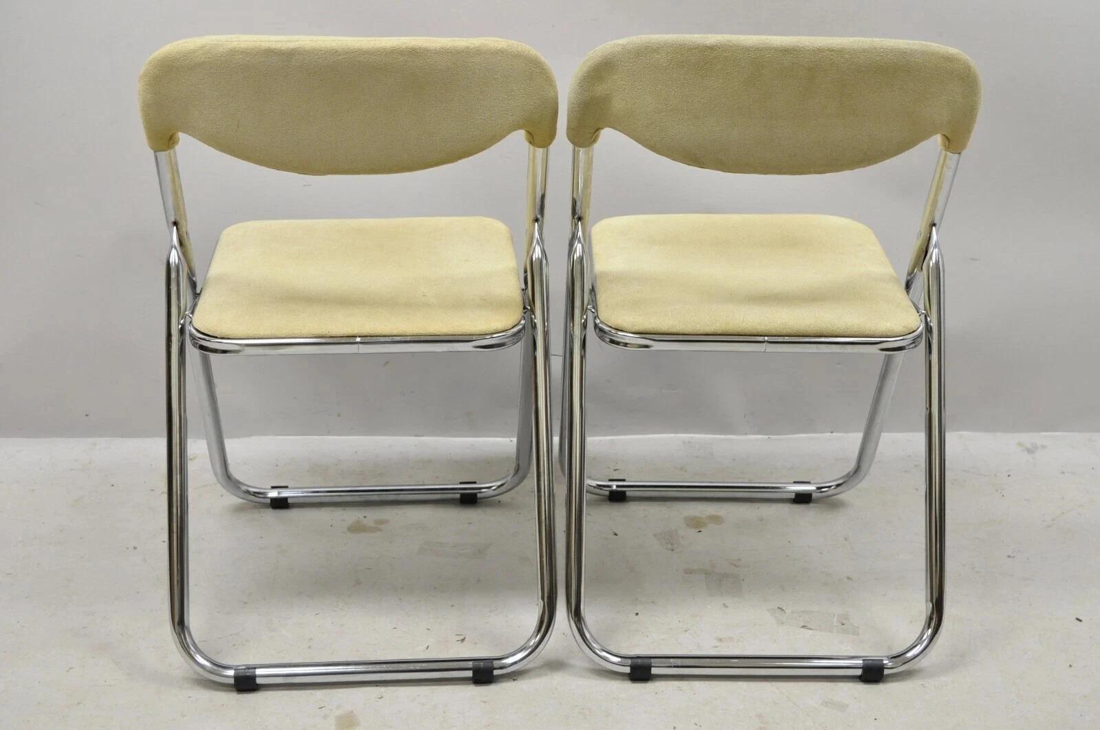 Vintage Italian Mid Century Chrome Upholstered Folding Game Chairs - Set of 4 en venta 2
