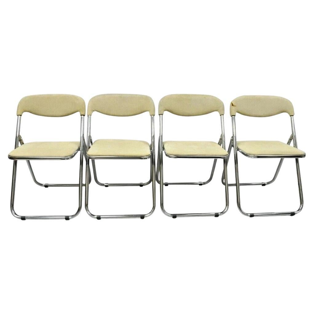 Vintage Italian Mid Century Chrome Upholstered Folding Game Chairs - Set of 4
